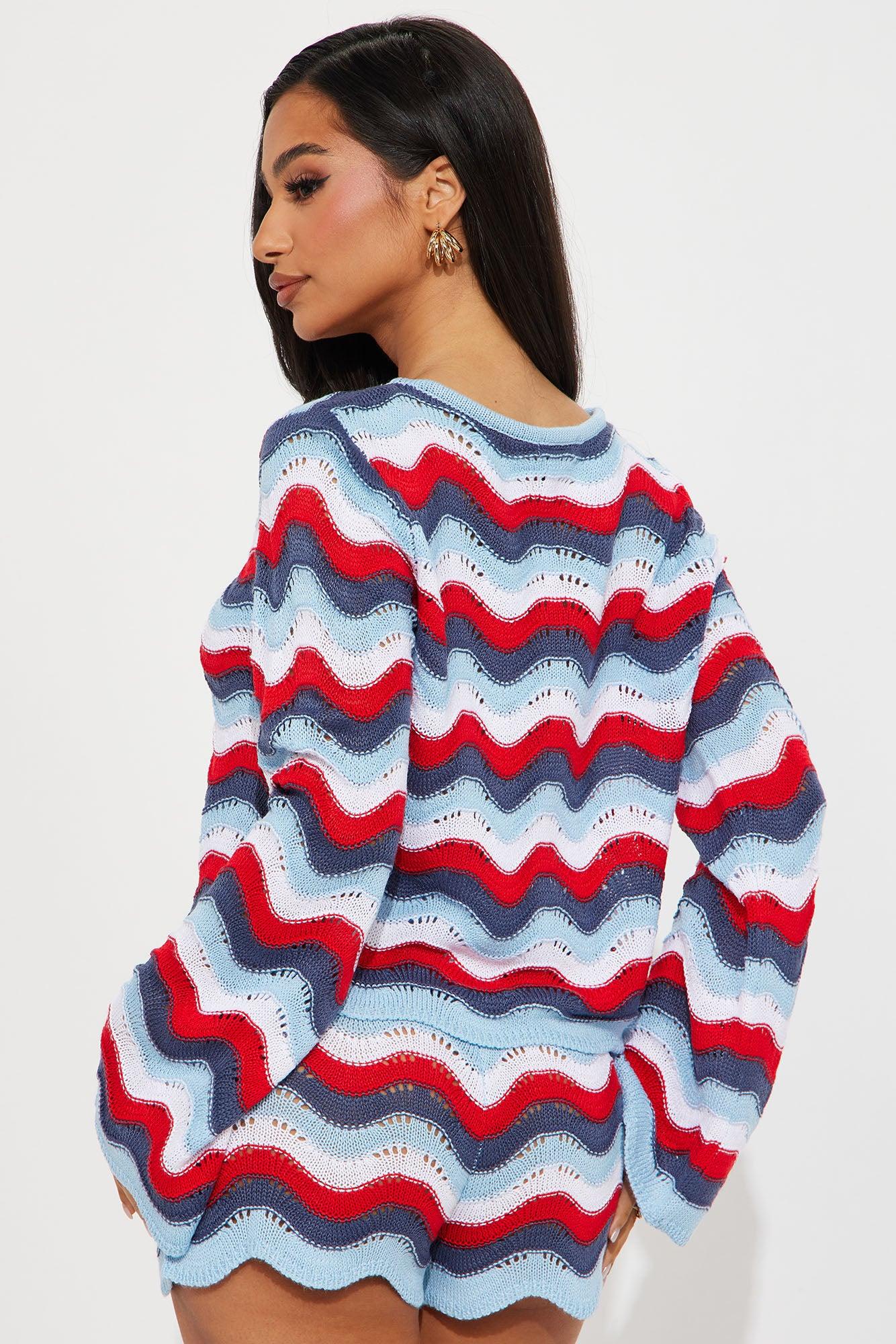 Aleah Striped Crochet Short Set - Blue/combo Product Image