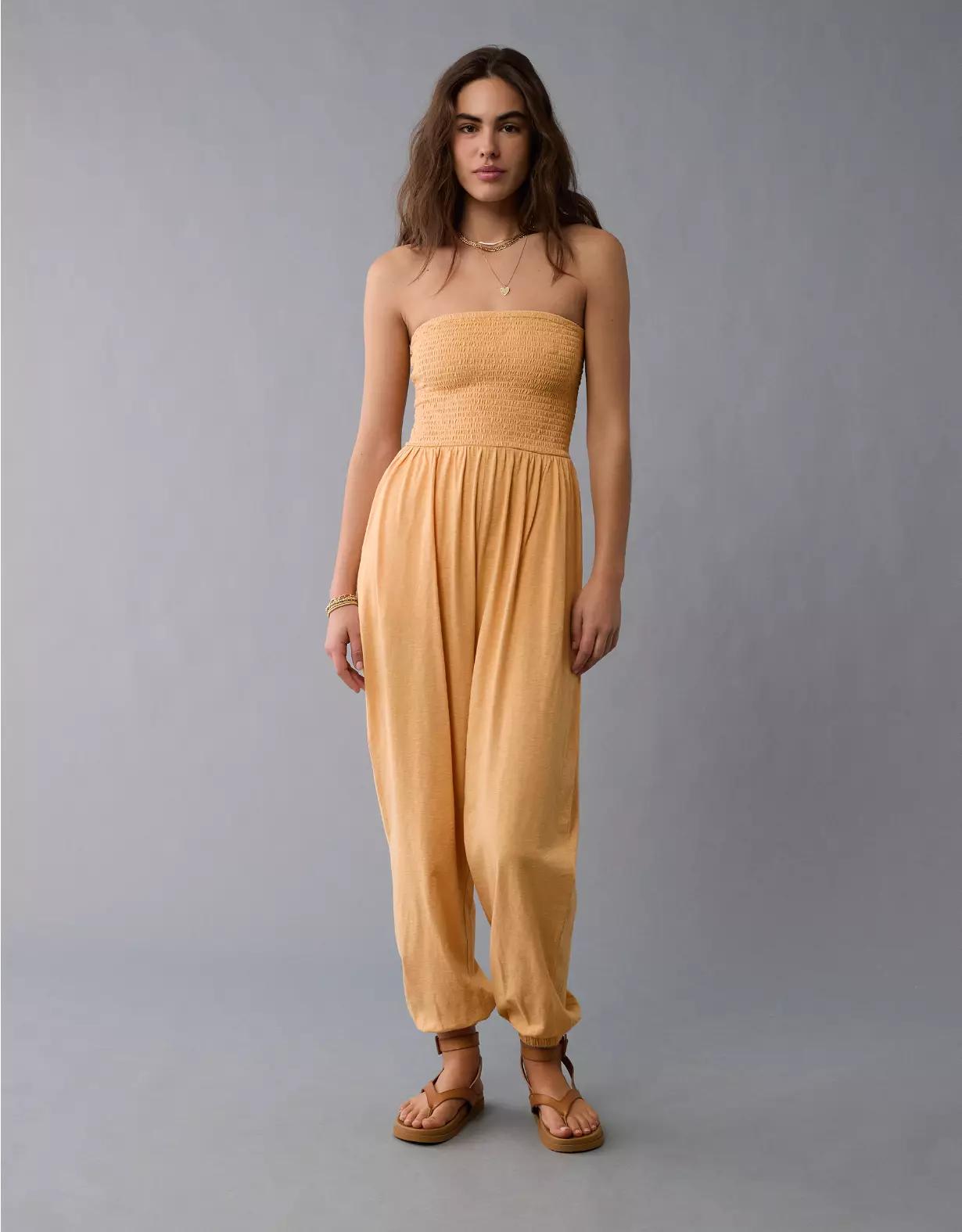 AE Sunchaser Knit Smocked Tube Jumpsuit Product Image