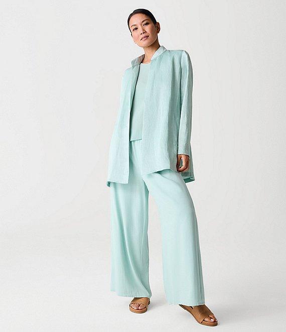 Eileen Fisher Petite Size Silk Georgette Crepe Wide-Leg Pull-On Ankle Pants Product Image