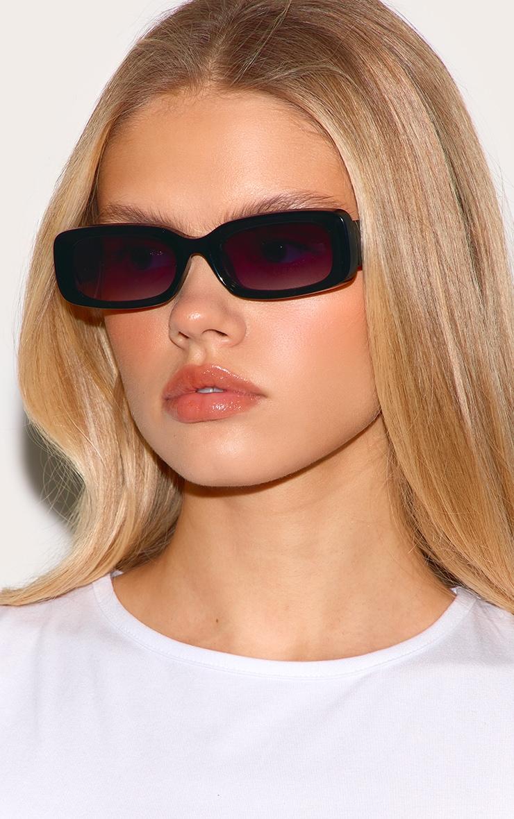Black Rectangular Slim Frame Sunglasses Product Image