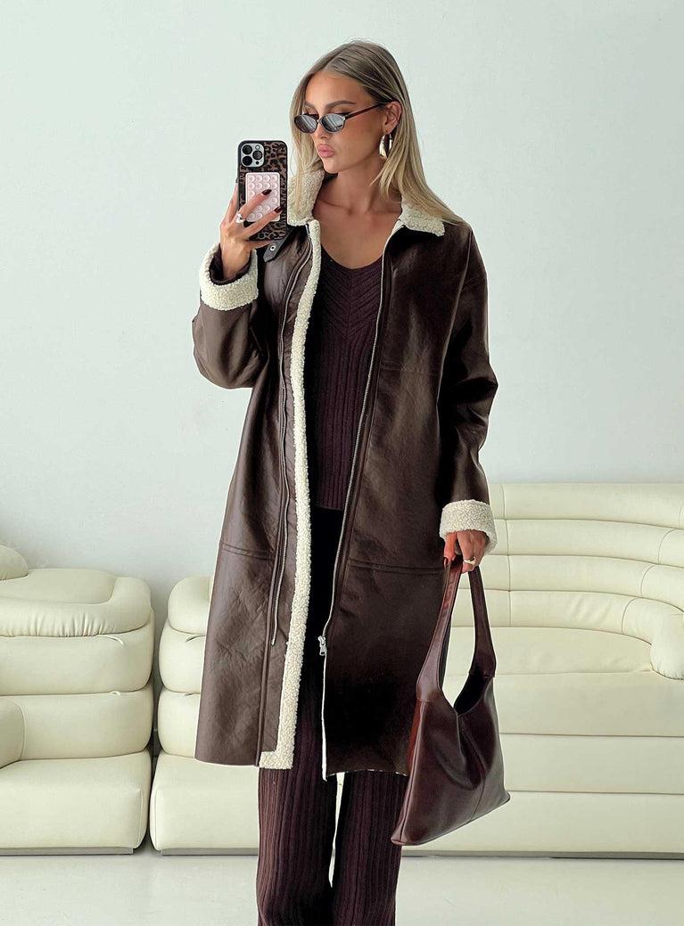 Ammelia Shearling Long-line Jacket Brown Product Image