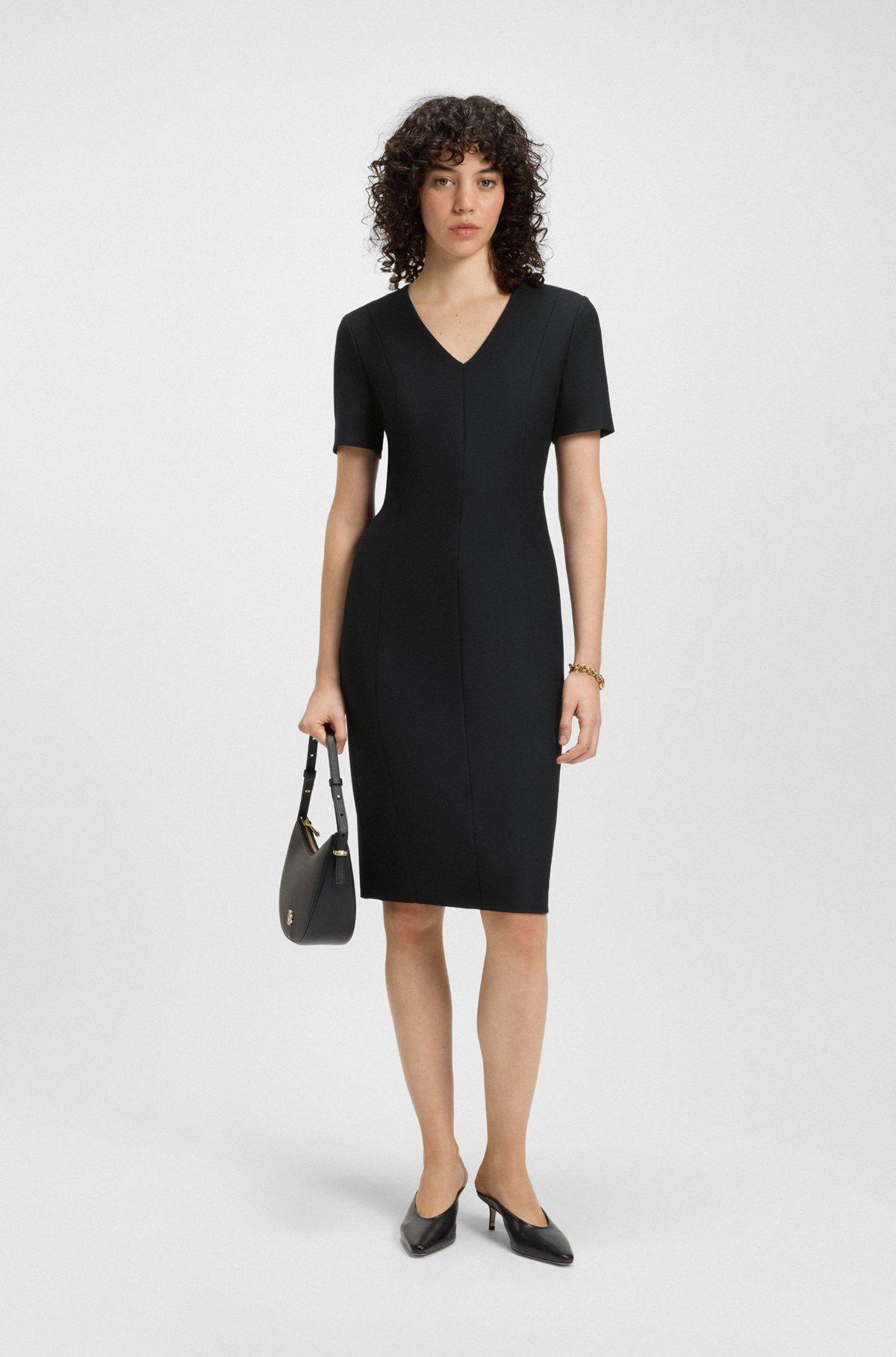 BOSS - V-neck dress in stretch fabric - Black Product Image