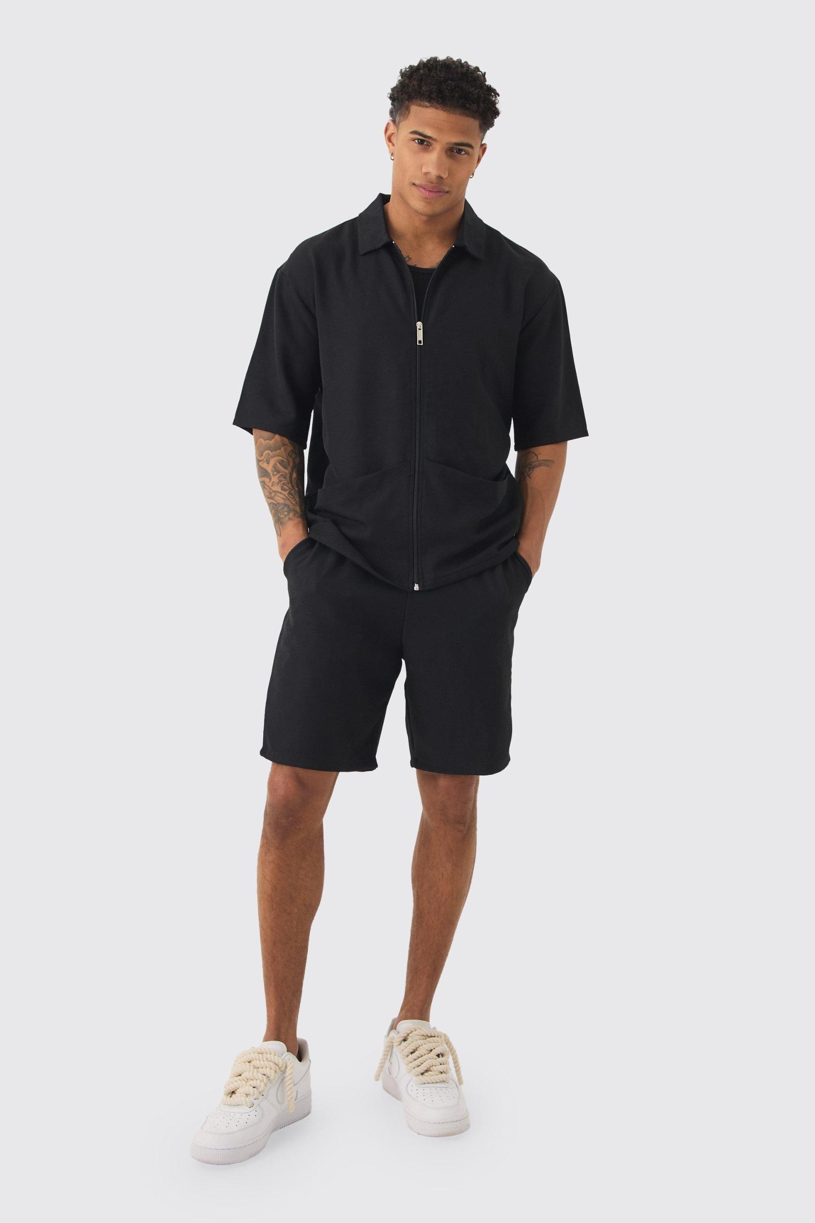 Oversized Linen Deep Pocket Shirt & Short Set | boohooMAN USA Product Image