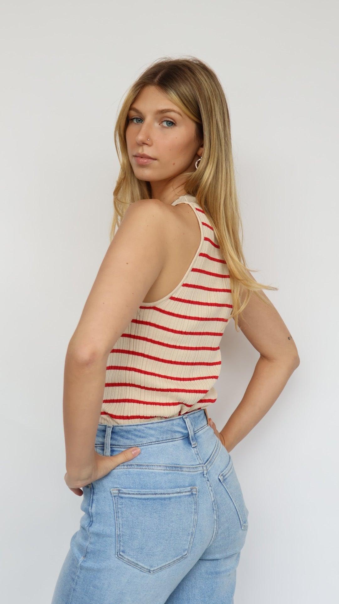 Stripe Rib Knit Top Product Image