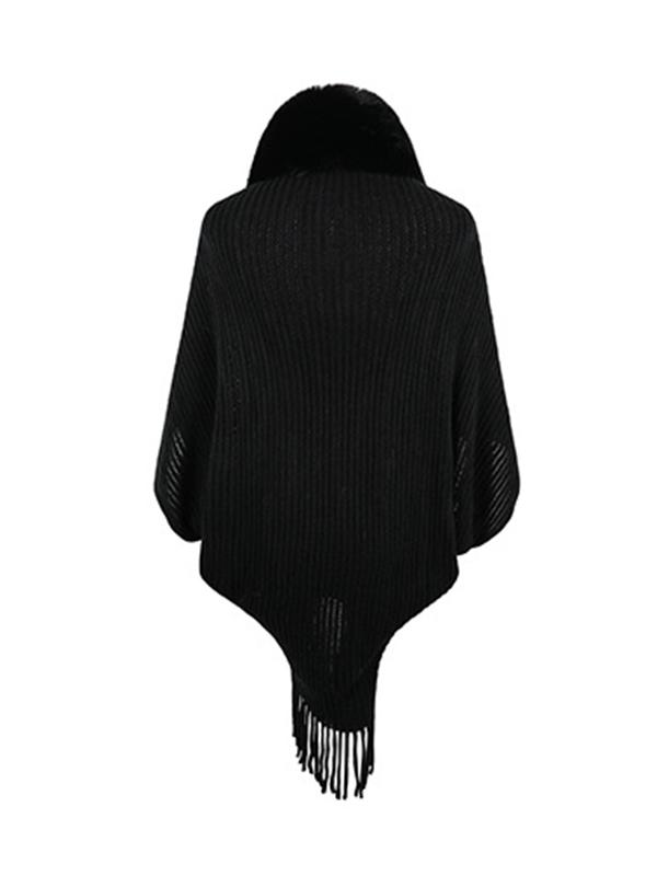 Batwing Sleeves Loose Solid Color Tasseled Cardigan Coats Product Image