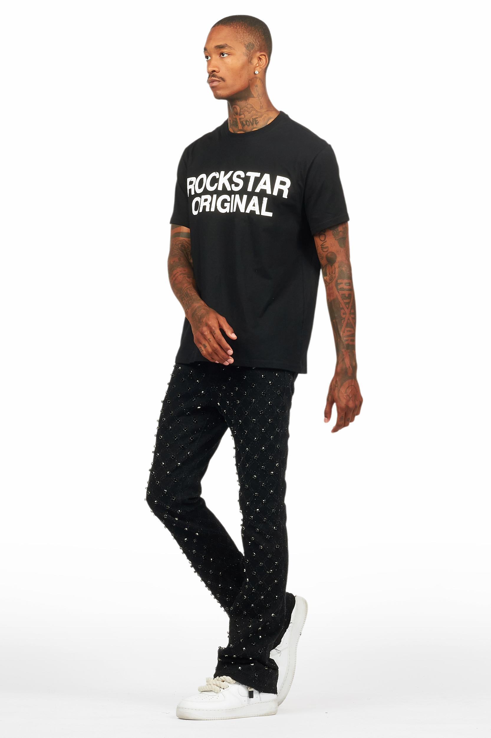 Glit Black Rhinestone Stacked Flare Jean Male Product Image