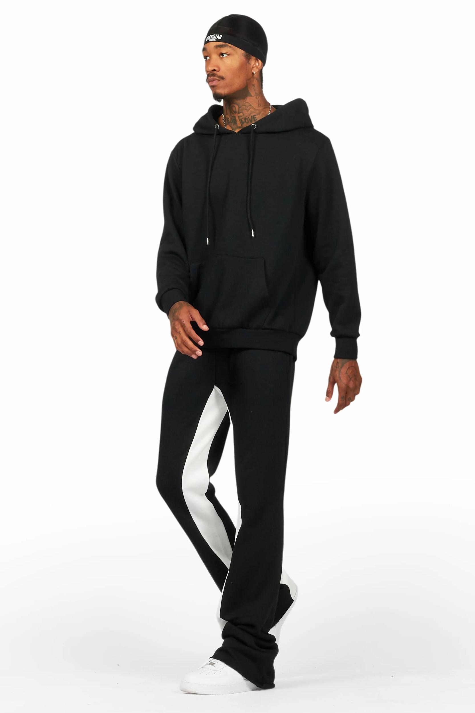 Basic Black/White Hoodie/Baggy Track Pant Set Male Product Image