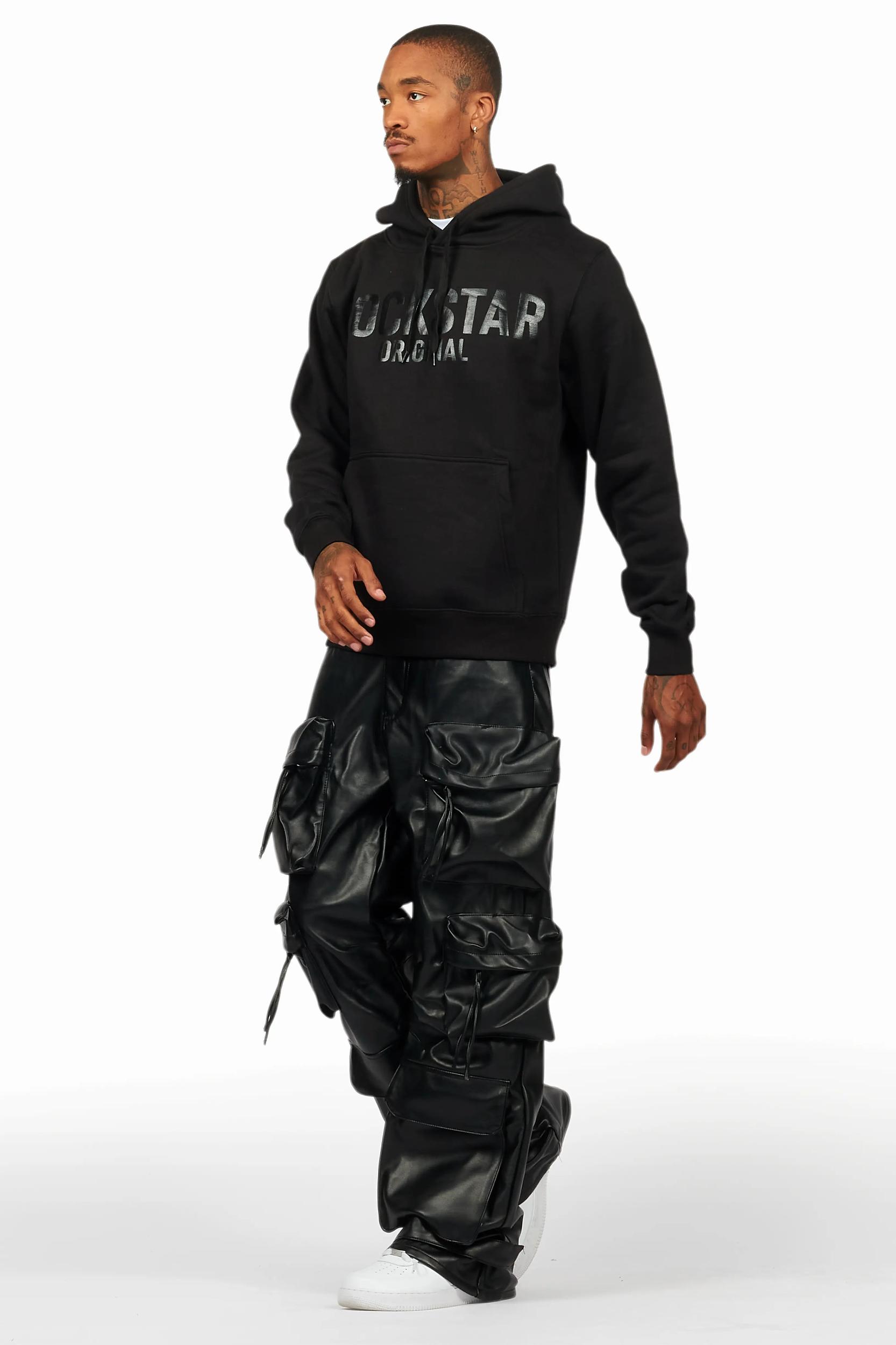 Sana Black Hoodie/Baggy Fit PU Jean Bundle Male Product Image