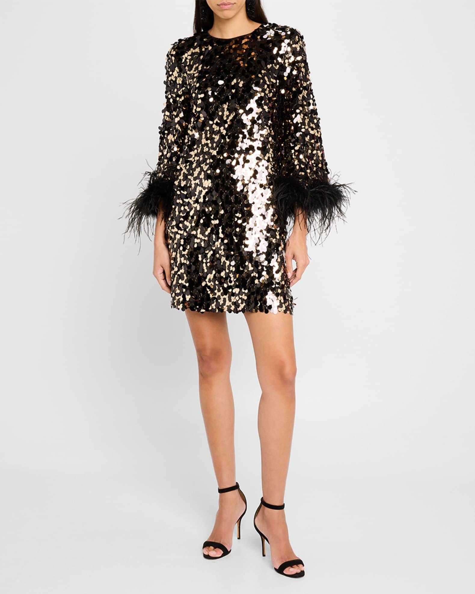 Juliet Feather-Cuff Sequin Mini Dress Product Image
