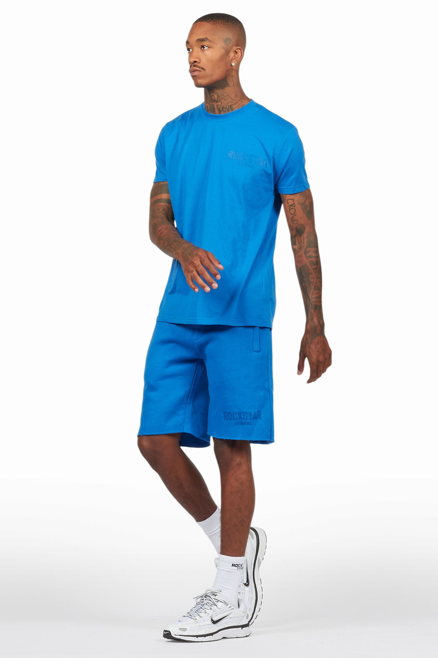 Sana Royal Blue T-Shirt/Raw Edge Short Set Male Product Image