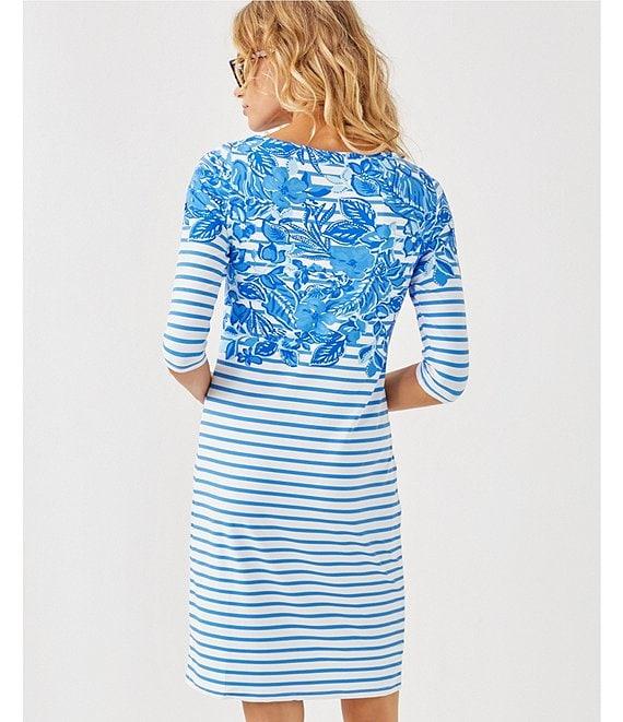 Lilly Pulitzer x Saint James Propriano Soleil Stripe Floral Print Boat Neck 3/4 Sleeve Dress Product Image