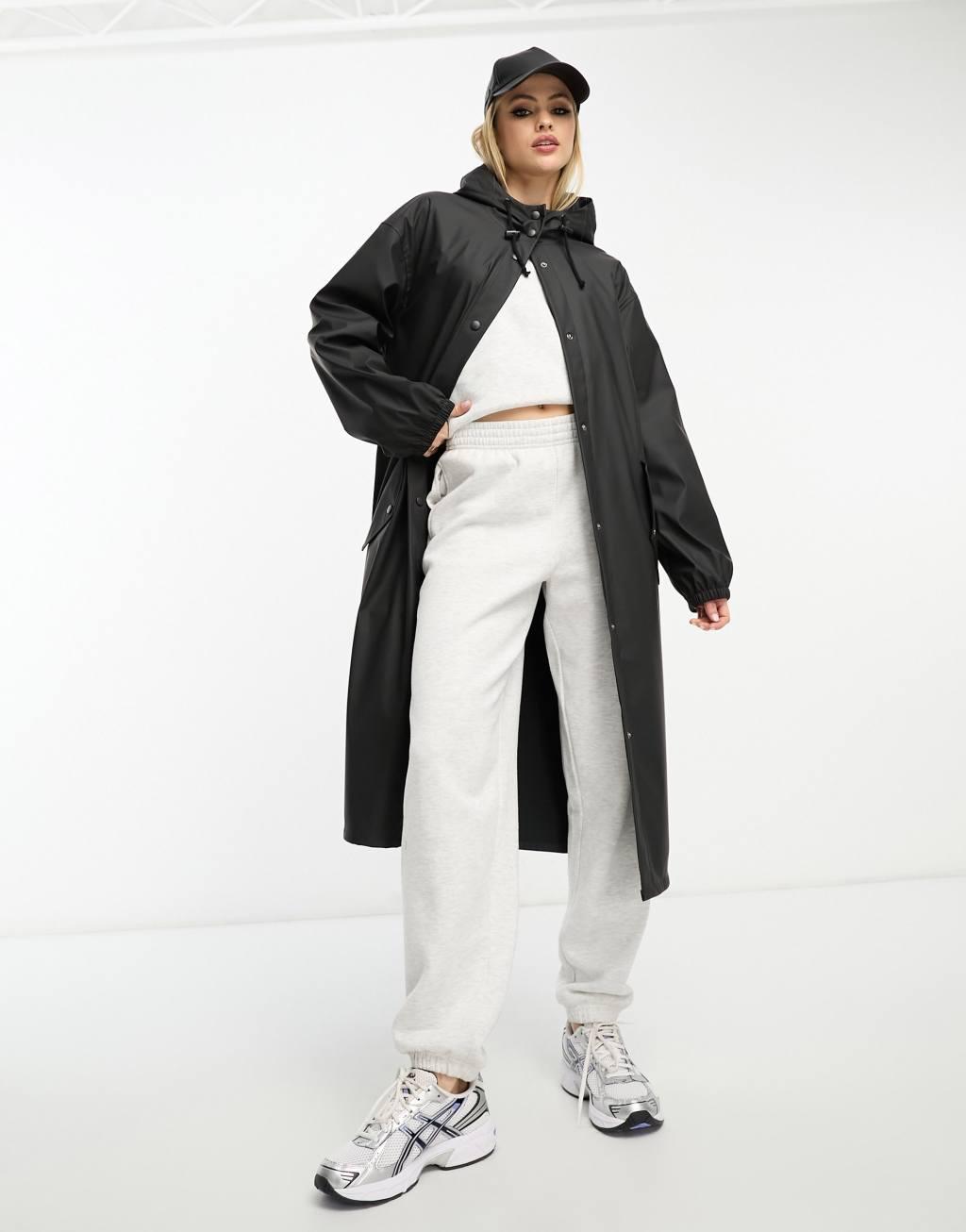ASOS DESIGN Tall rubberized rain parka coat in black Product Image