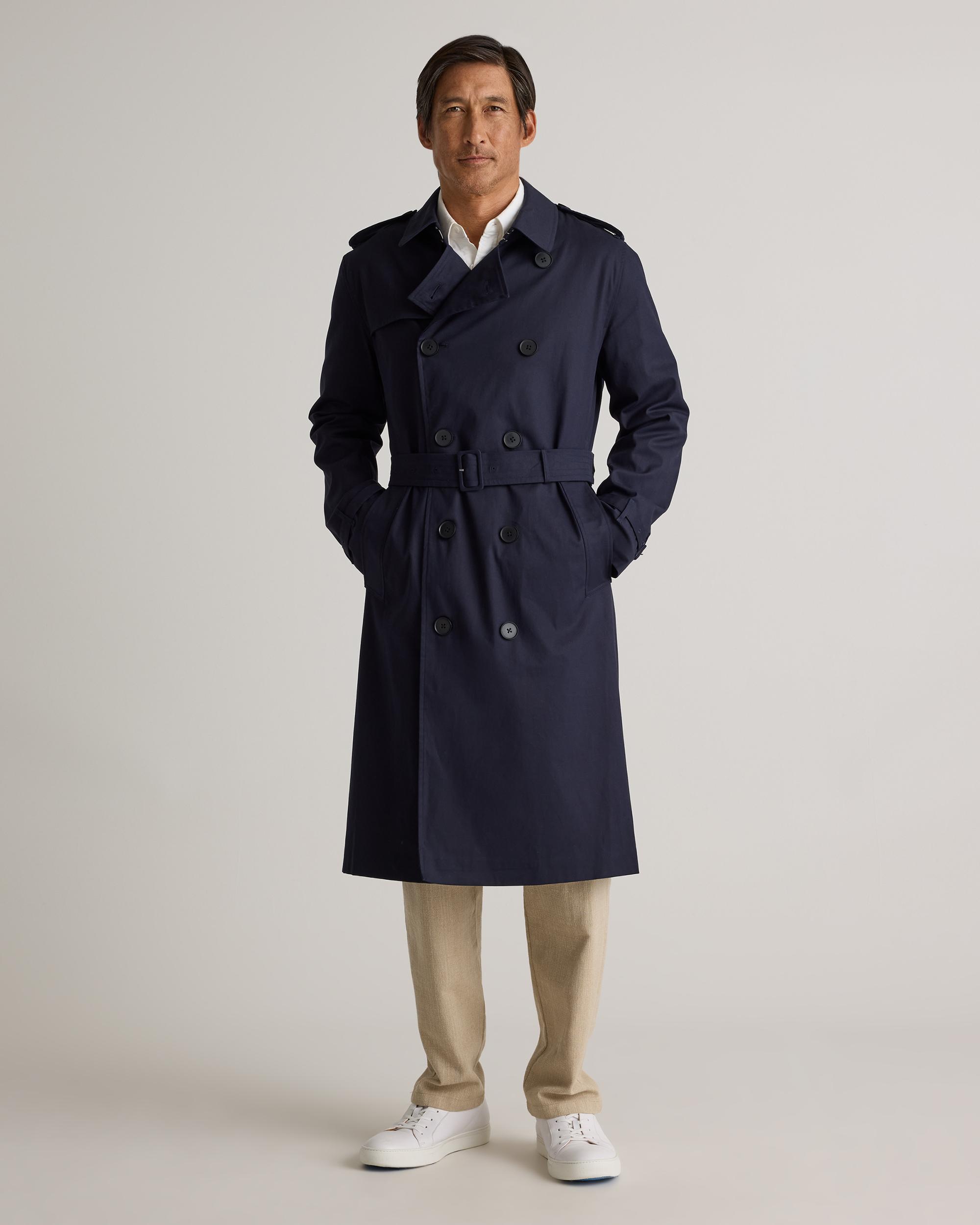 Quince | Men's Comfort Stretch Long Trench Coat Size XL, Organic Cotton Product Image
