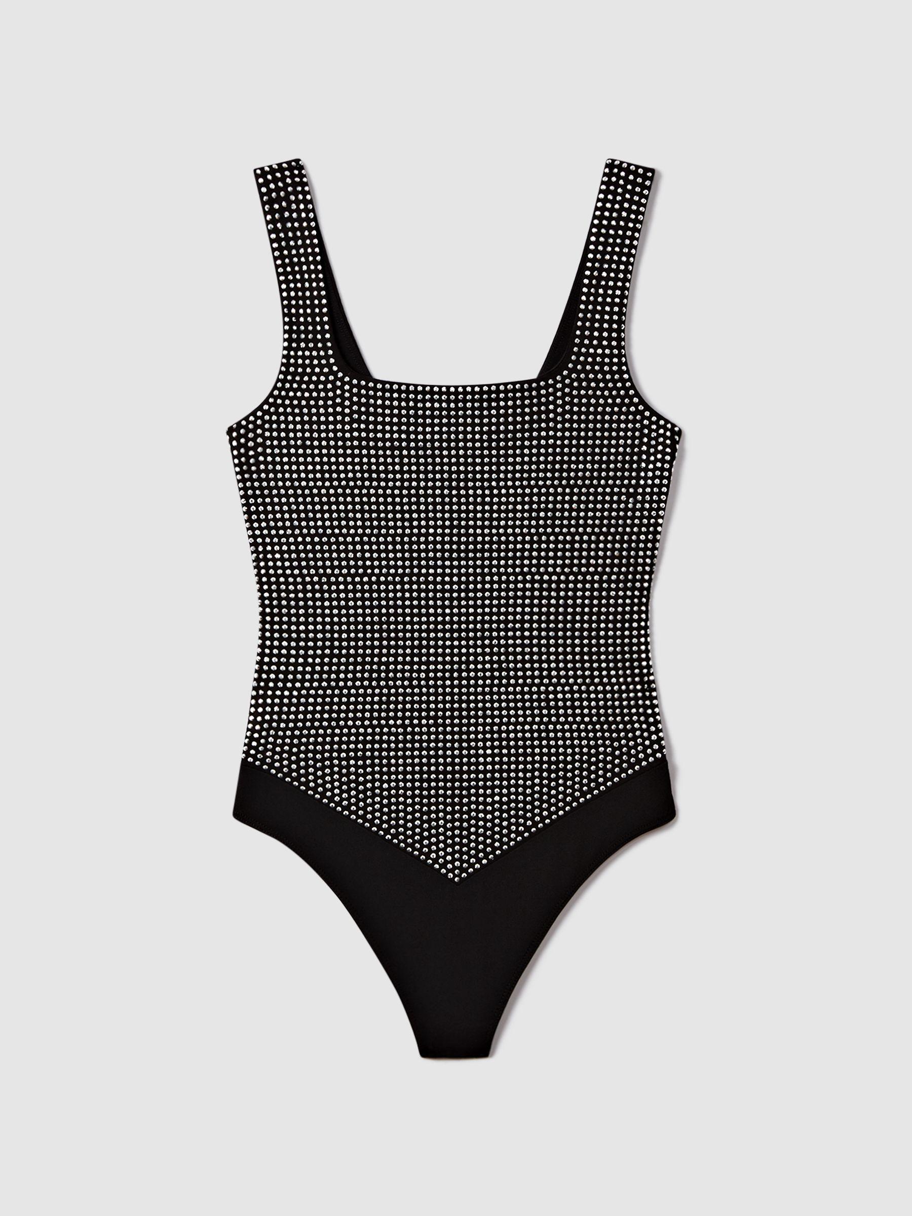 Good American Embellished Square Neck Thong Bodies in Black Product Image