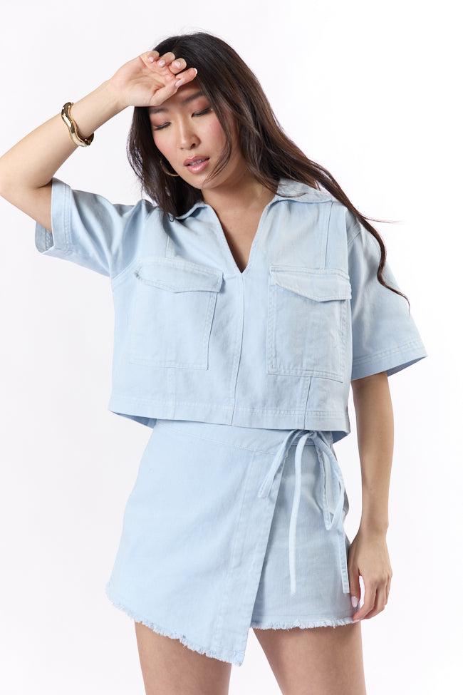 New Ways Soft Pink Cropped Denim Top FINAL SALE Product Image