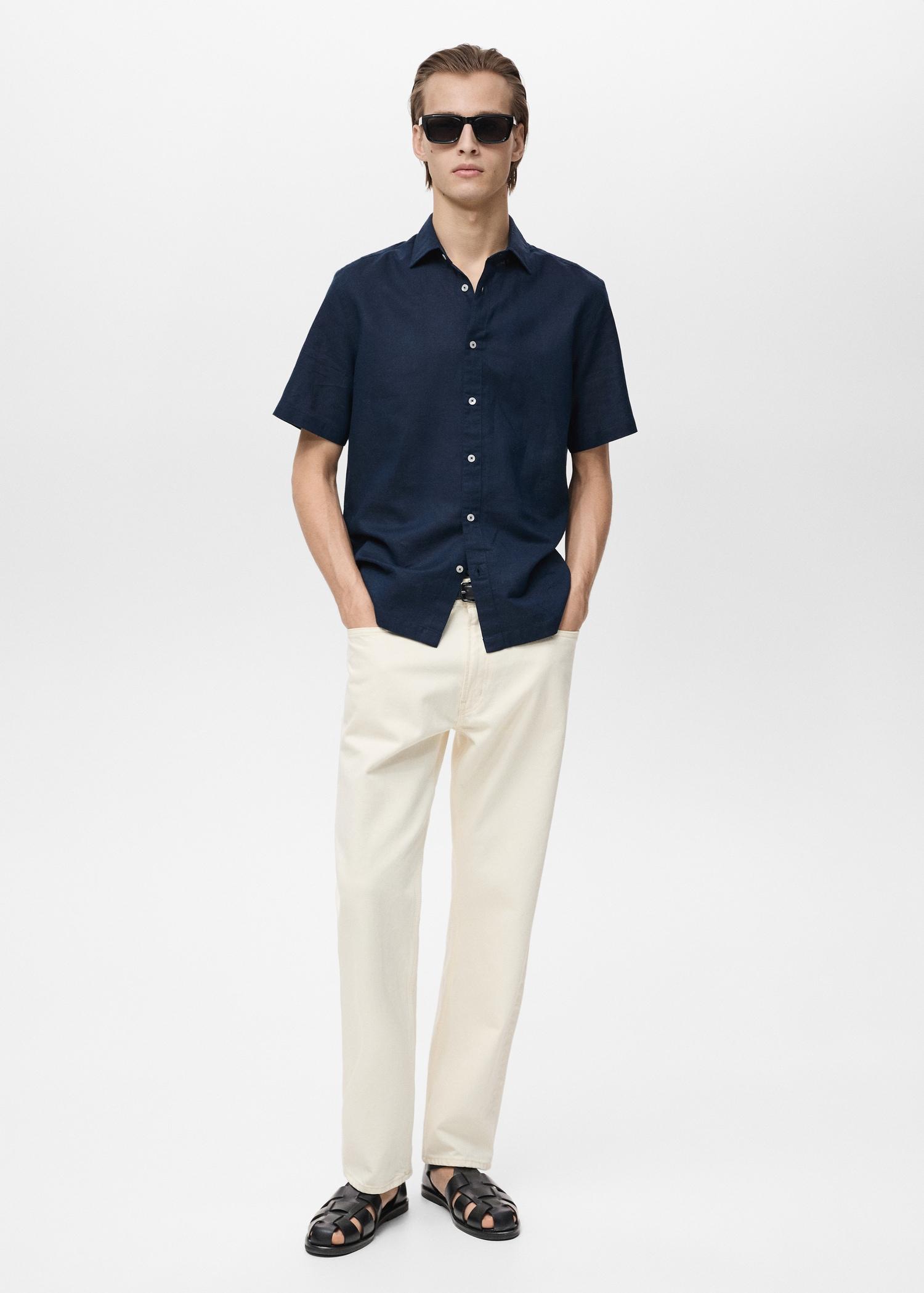 Short sleeve linen-blend shirt - Men | MANGO USA Product Image