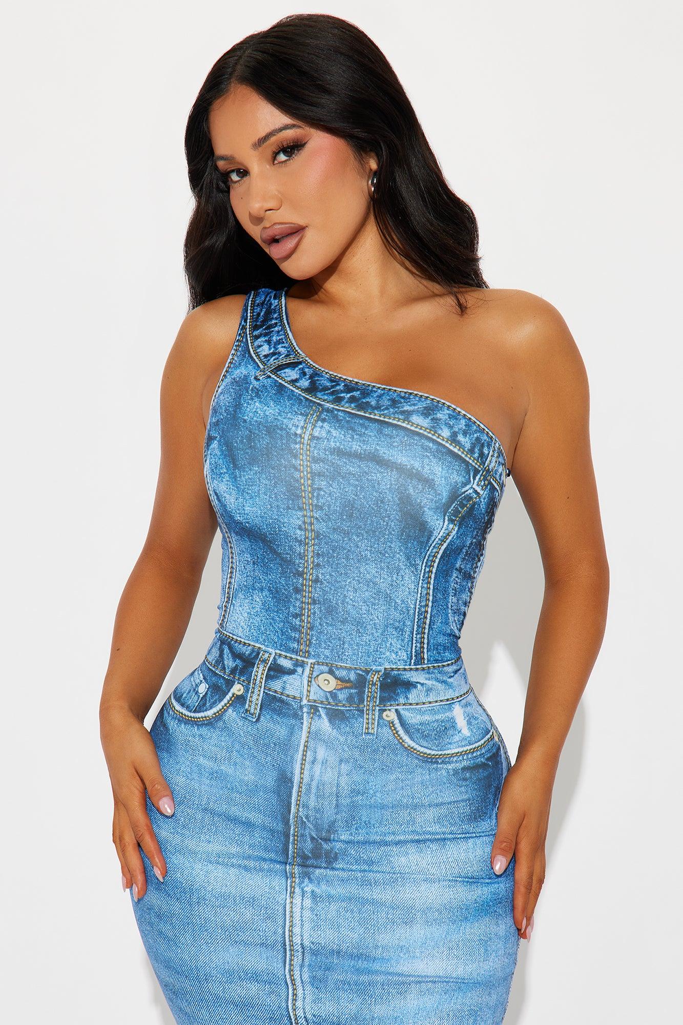 Days Go By Denim Print Midi Dress - Blue Product Image