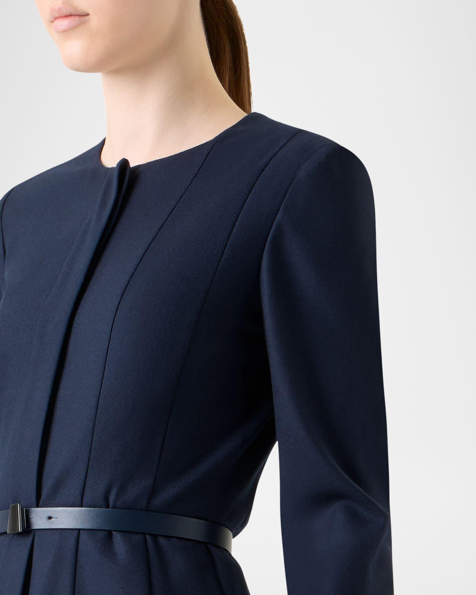 Pleated Wool Stretch Flannel Midi Dress With Belt Product Image