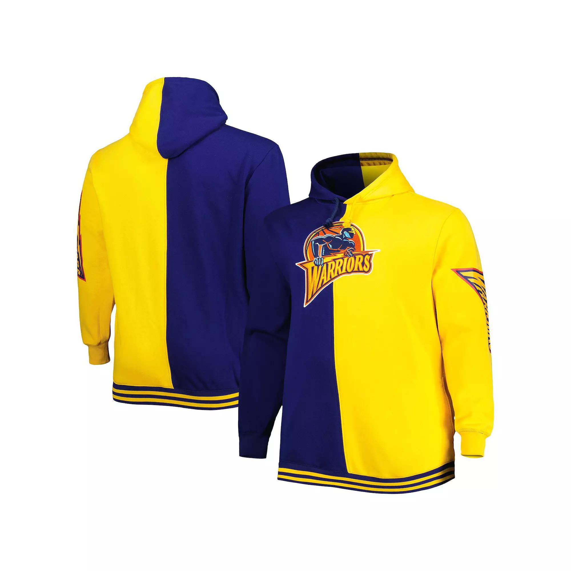Men's Mitchell & Ness Navy/Gold Golden State Warriors Big & Tall Hardwood Classics Split Pullover Hoodie, Size: 4XB, Blue Product Image
