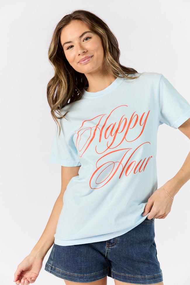 Happy Hour Light Blue Comfort Color Graphic Tee SALE Product Image