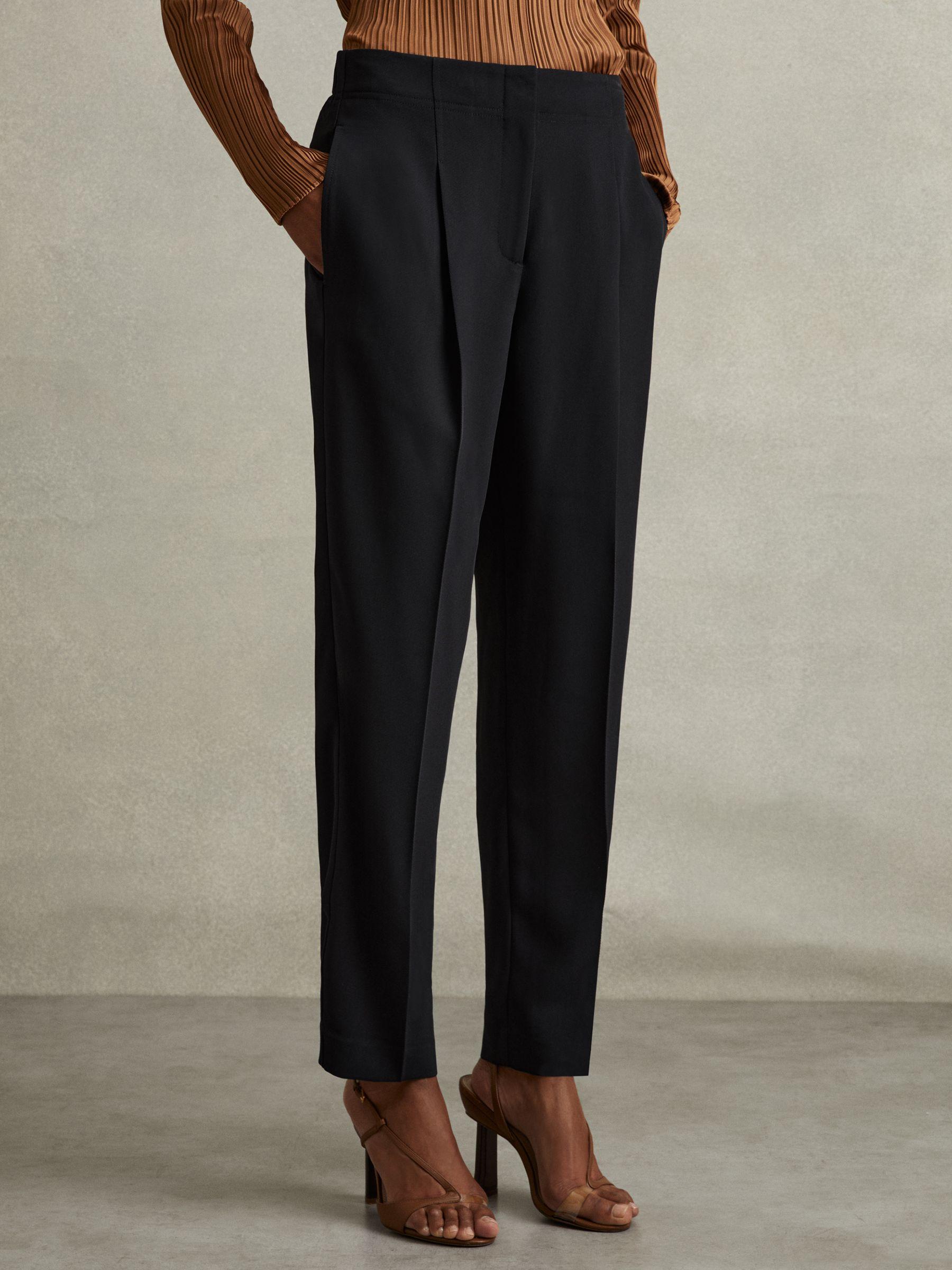 Front Pleat Tapered Trousers in Navy Product Image