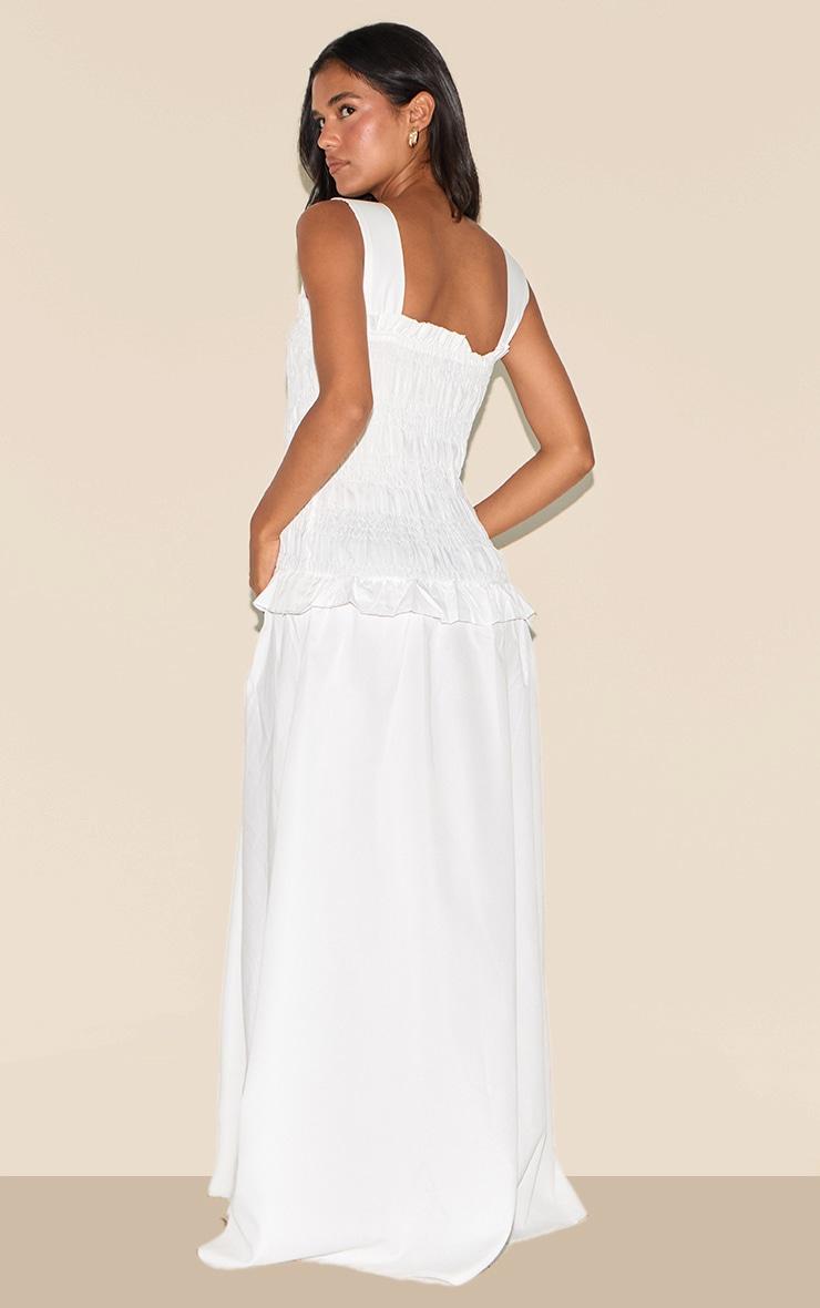 White Shirred Frill Detail Maxi Dress Product Image