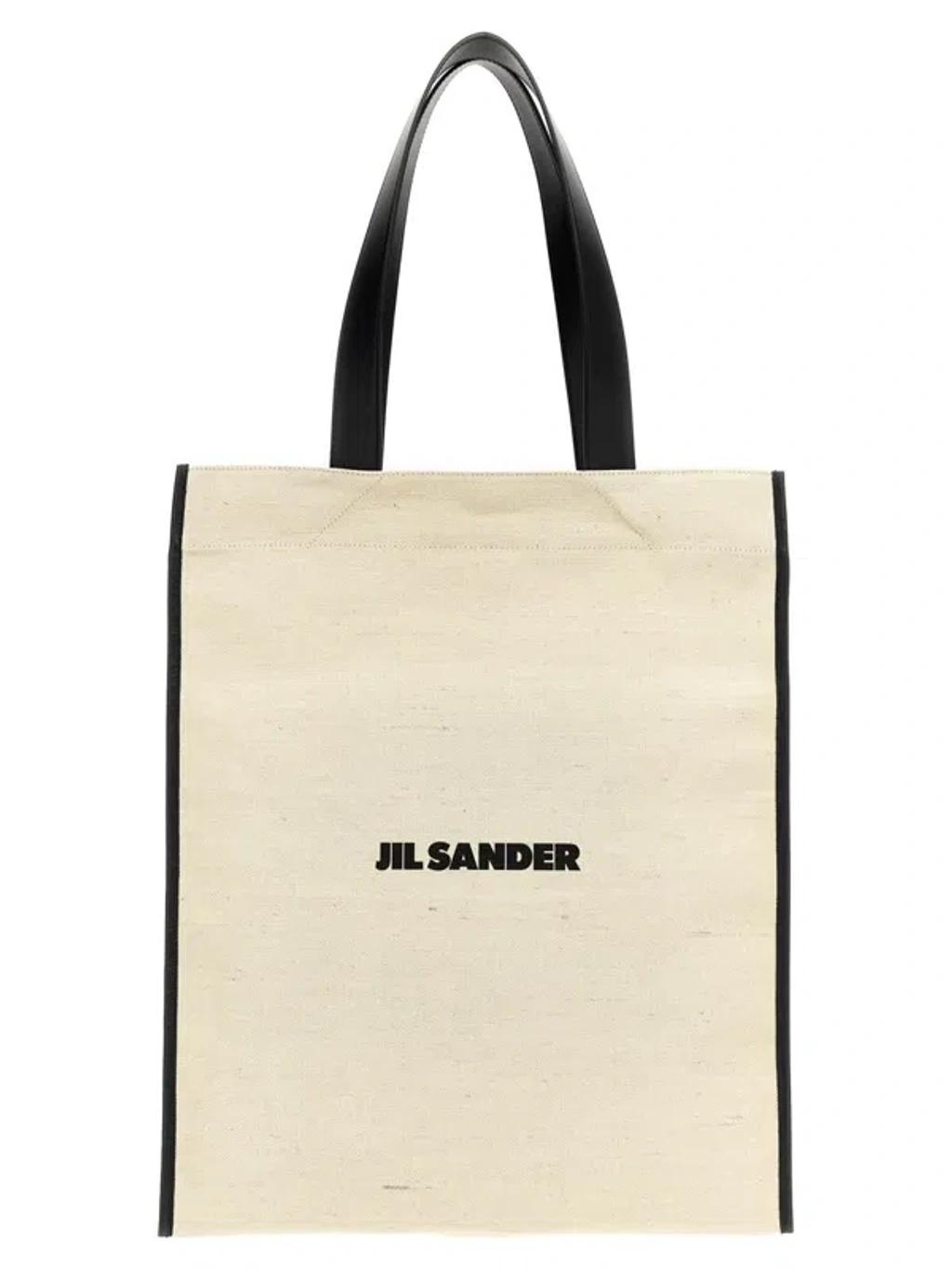 JIL SANDER Medium Flat Shopping Bag In White/black Product Image