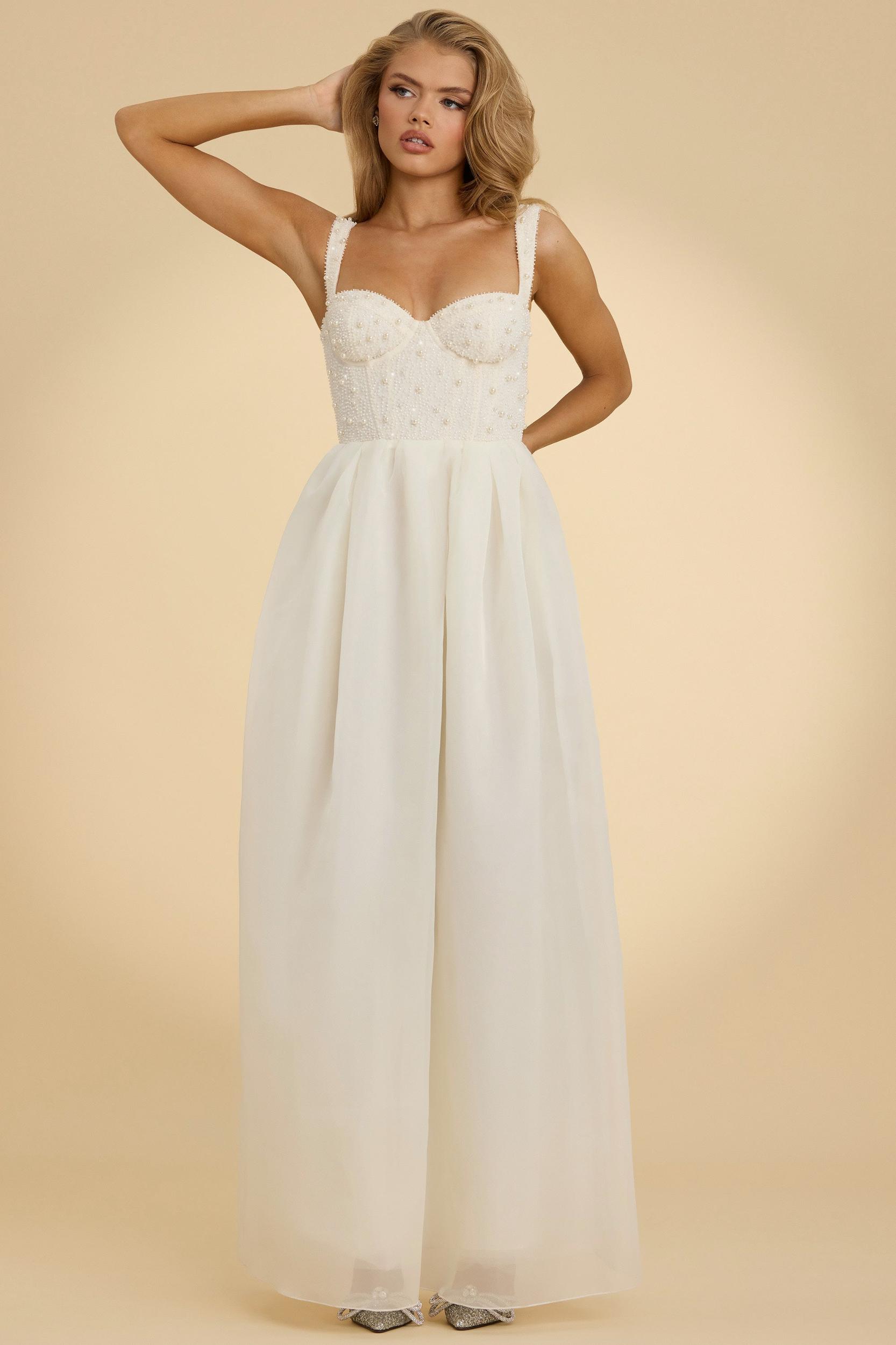 Embellished Corset Gown in White Product Image