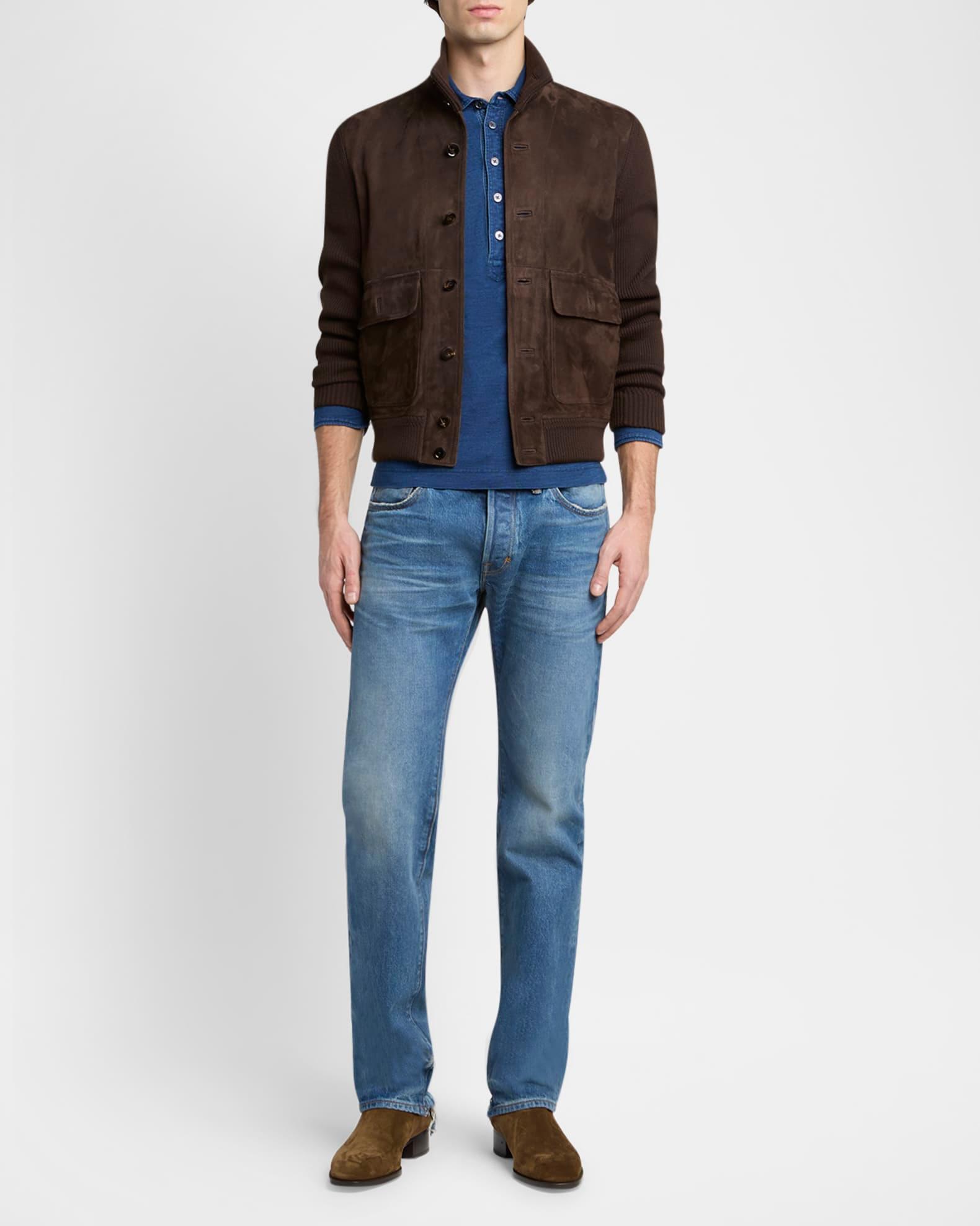 Men's Cotton Long-Sleeve Pocket Polo Shirt Product Image