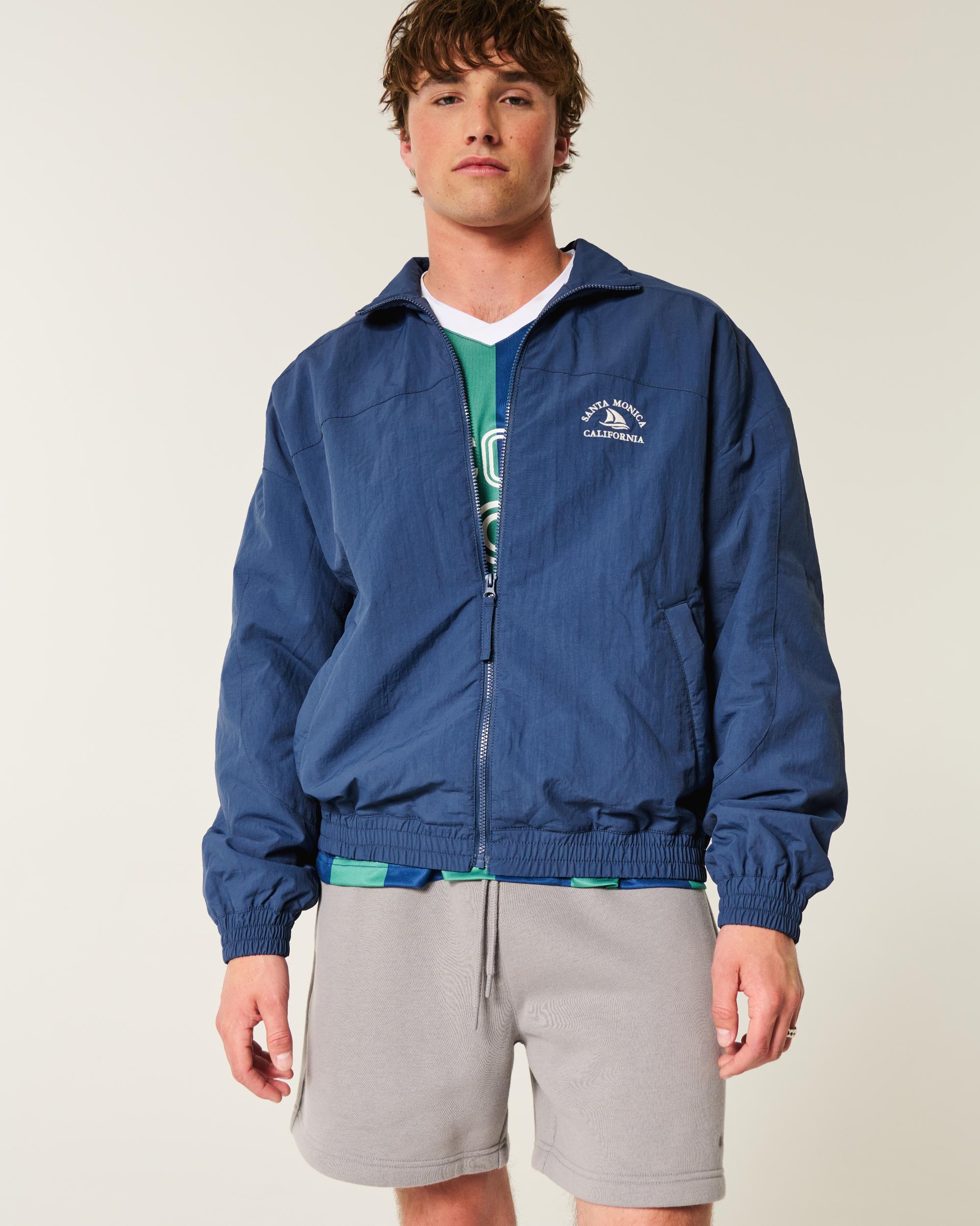 Fleece-Lined Santa Monica Graphic Windbreaker Jacket Product Image