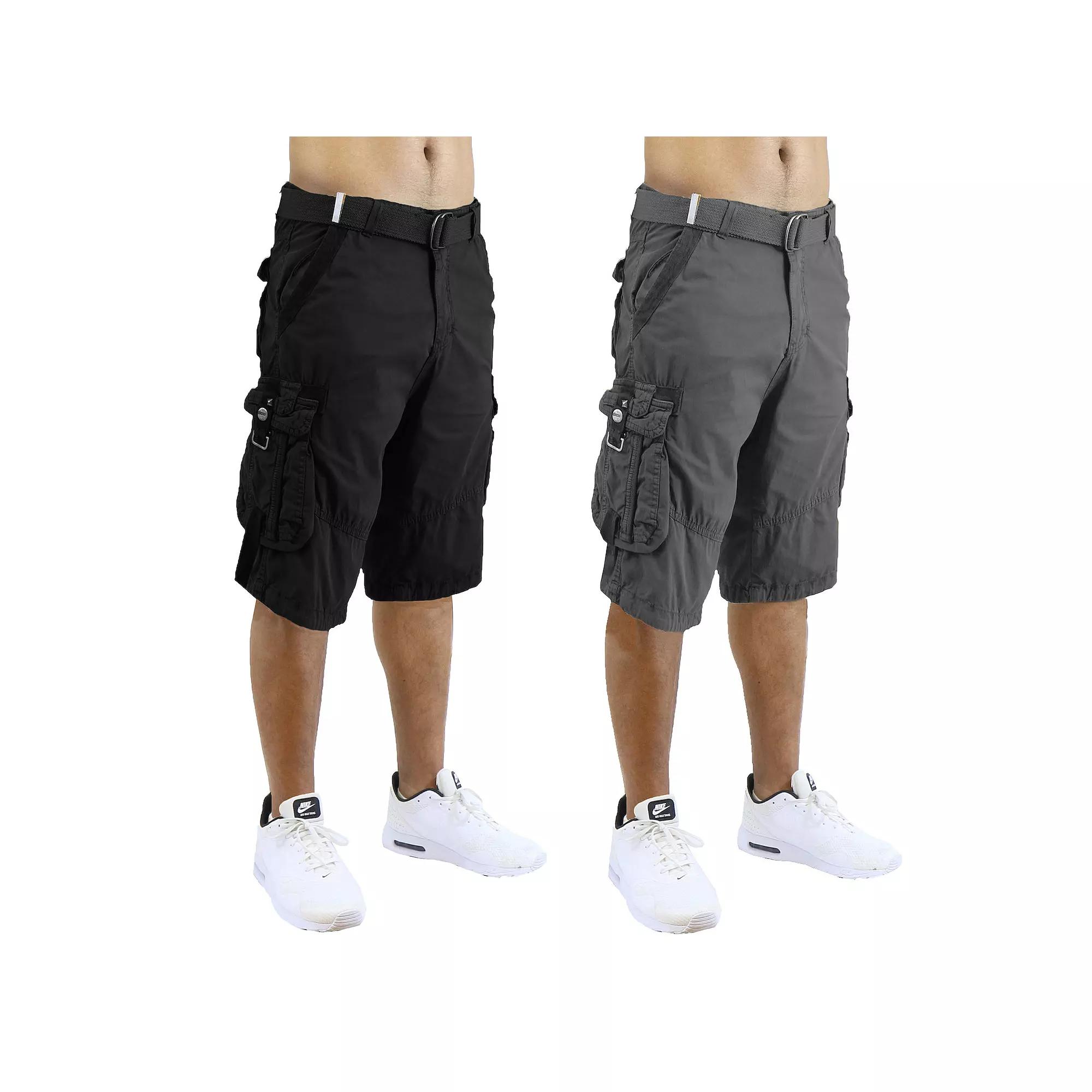 Men's Blu Rock 13.5" Distressed Cotton Cargo Shorts with Belt 2-Pack, Size: 30, Black Gray Product Image