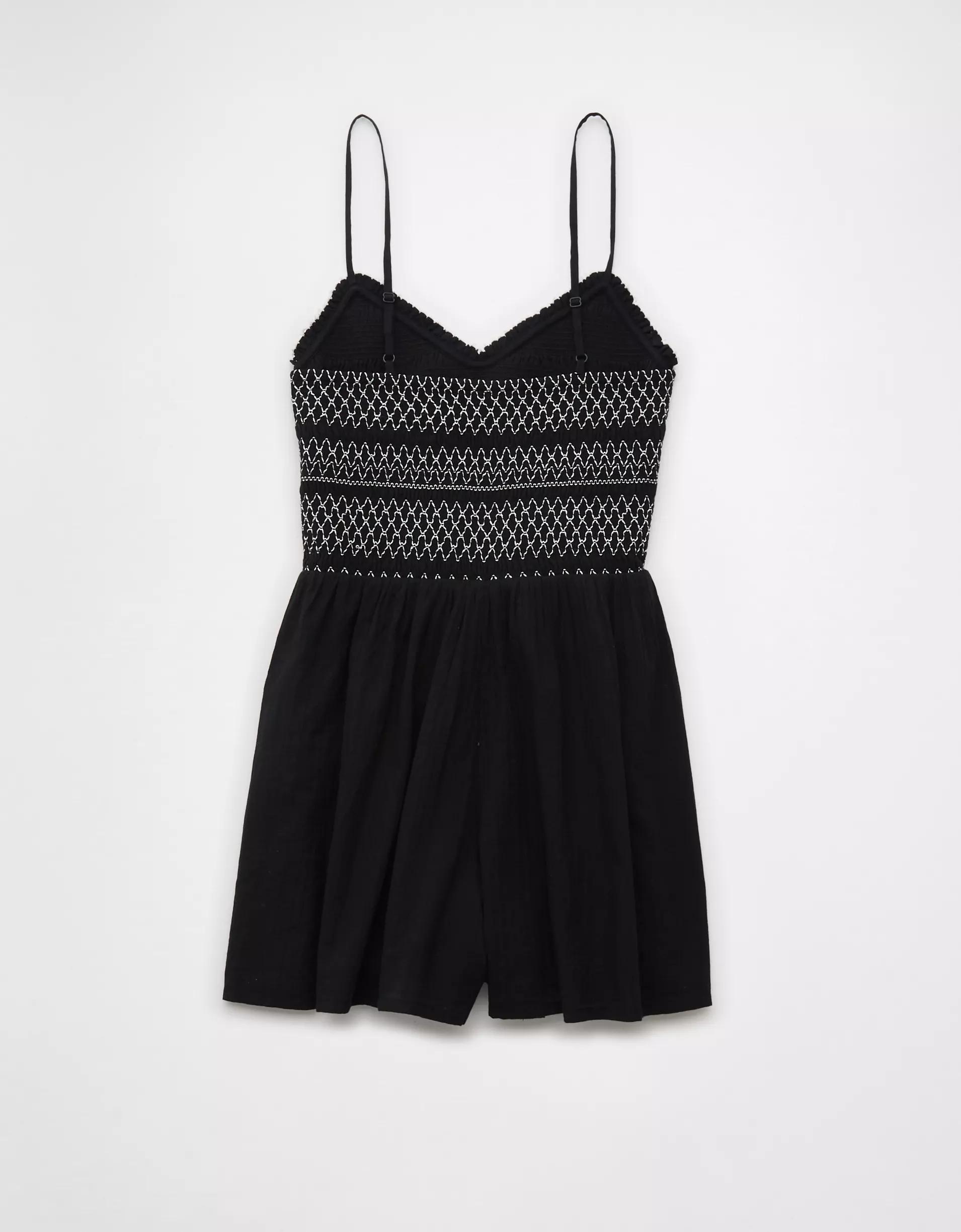 AE Textured Smocked V-Neck Romper Product Image