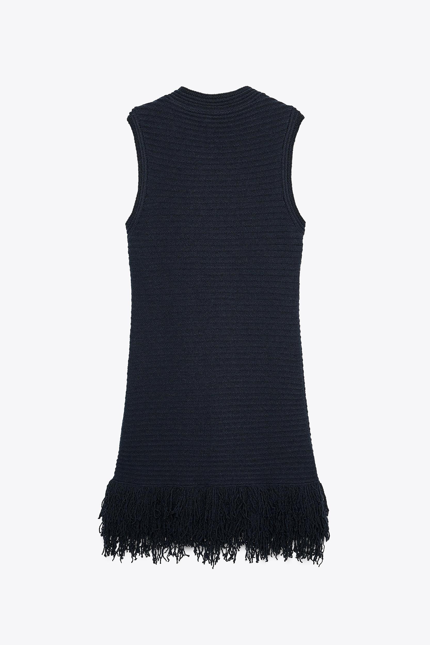 FRINGED CHECKERED KNIT DRESS Product Image