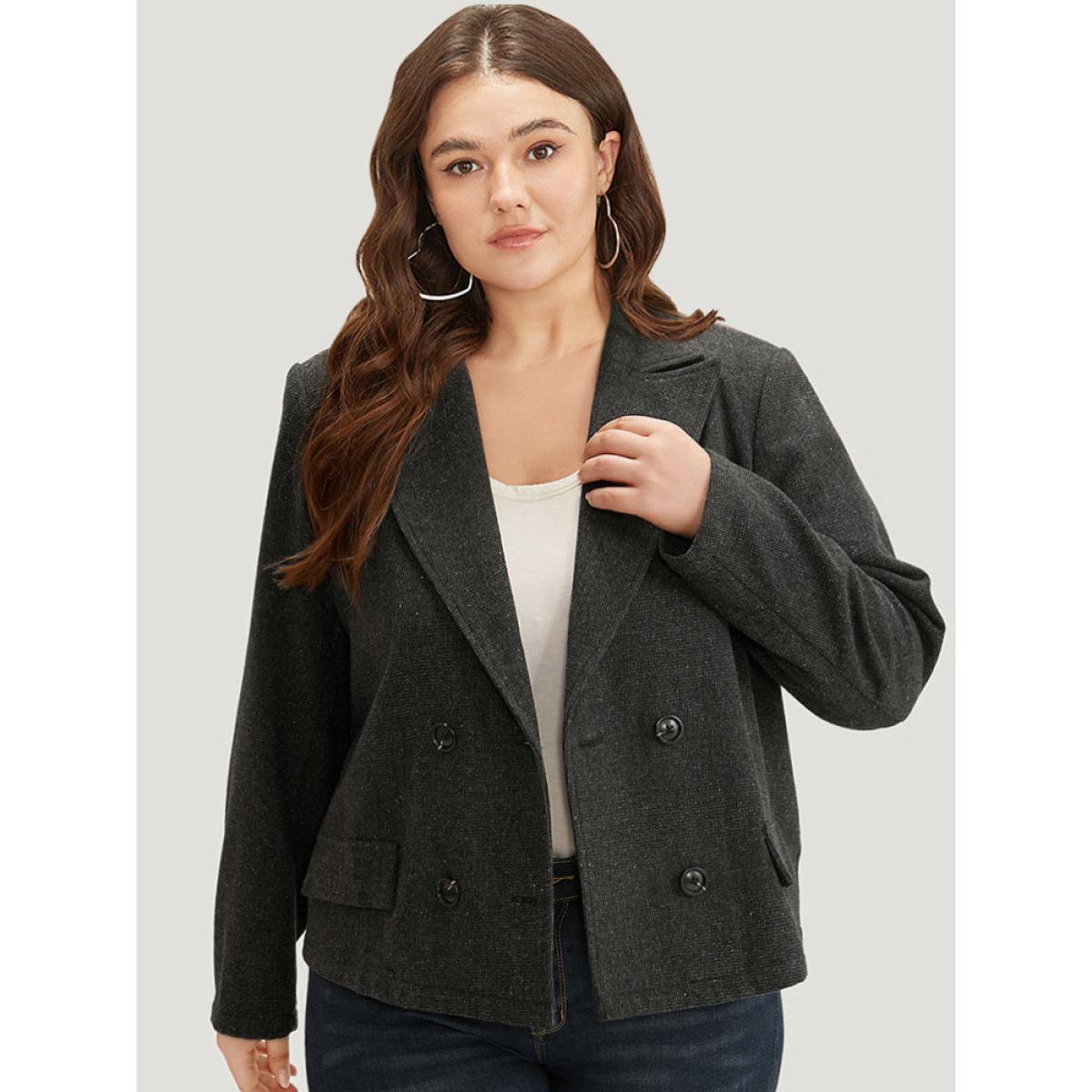 Plus Size Lapel Collar Plain Textured Button Up Blazer DimGray Women Office Plain Plain Sleeve Long Sleeve Lapel Collar 18-20/2X Office Blazers BloomChic Product Image