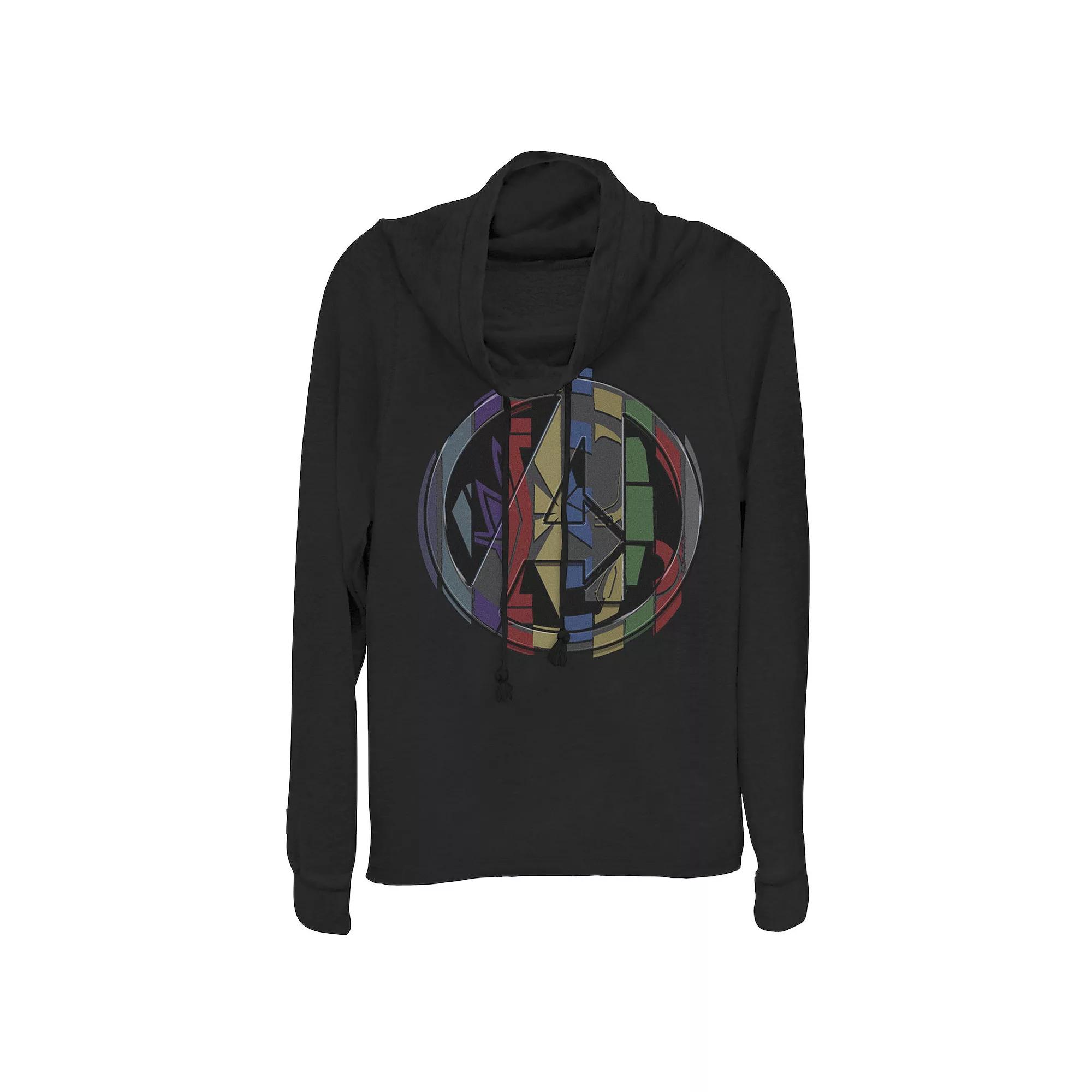 Juniors' Marvel Avengers Endgame Avenger Hero Symbol Colorful Mashup Cowlneck Graphic Lightweight Long Sleeve, Girl's,  Product Image