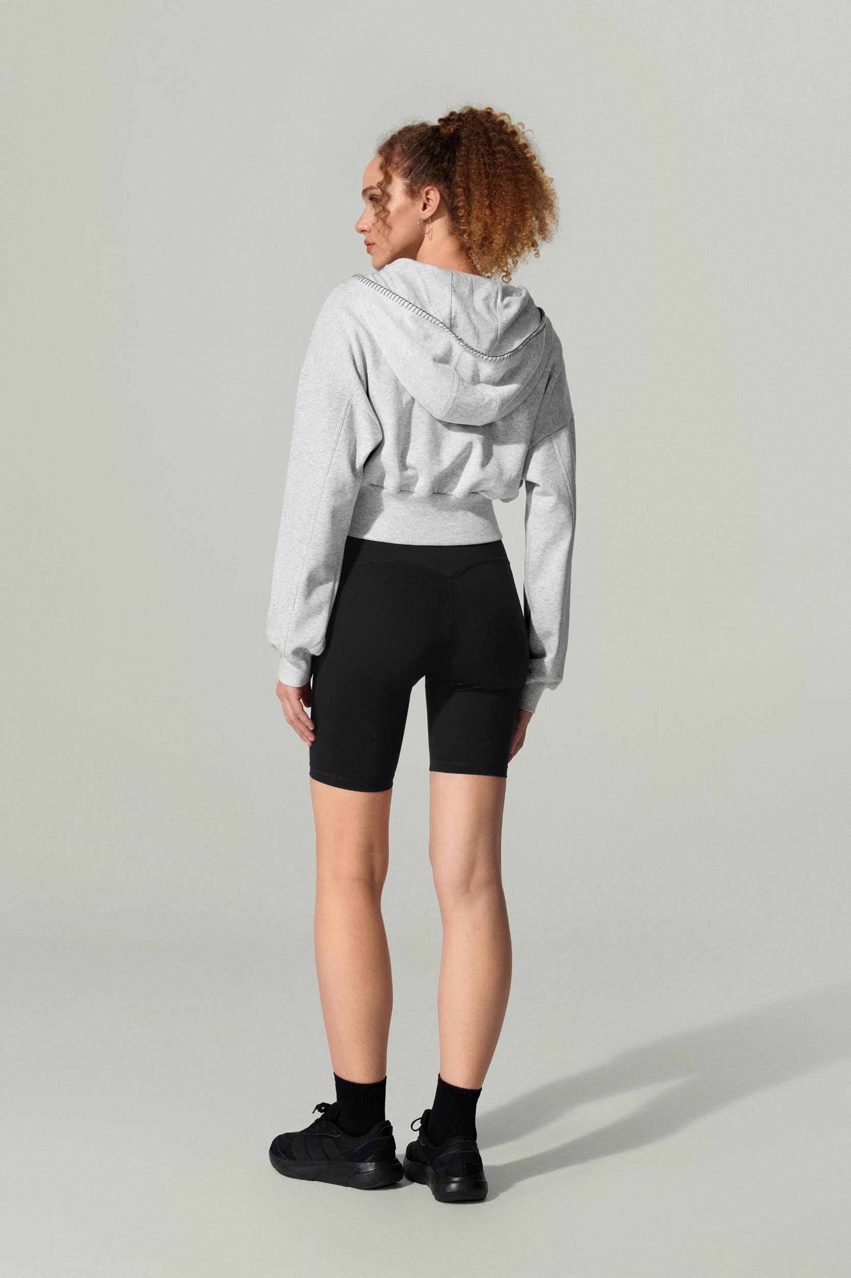 LILYSILK SILKERRY Womens Cropped Zip Up Hoodie | 100% Silk Loops | Cozy Zip-Up Jacket | Espresso L Product Image