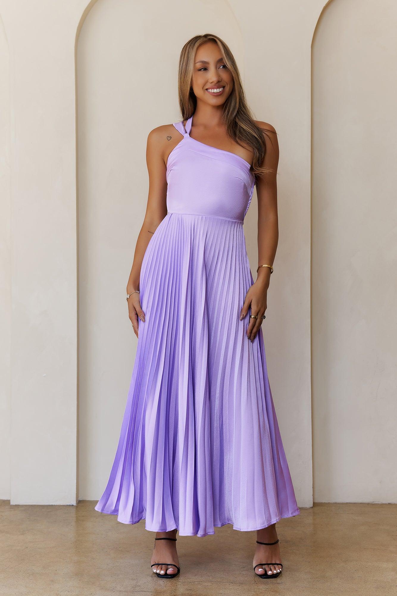 Rosé Reverie One Shoulder Satin Maxi Dress Lilac Product Image