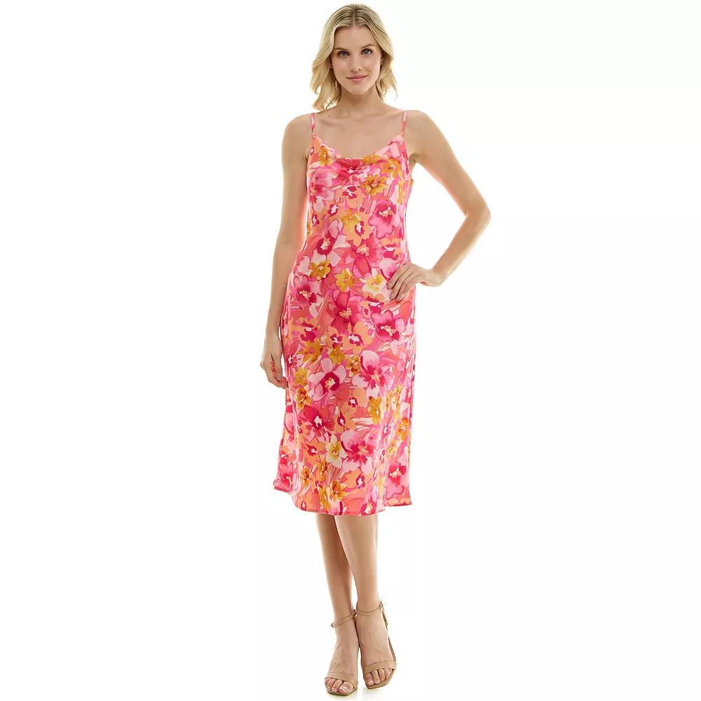 Women's Luxology Scoop Neck Satin Slip Dress, Size: Large, Yellow Coral Fuschia Product Image