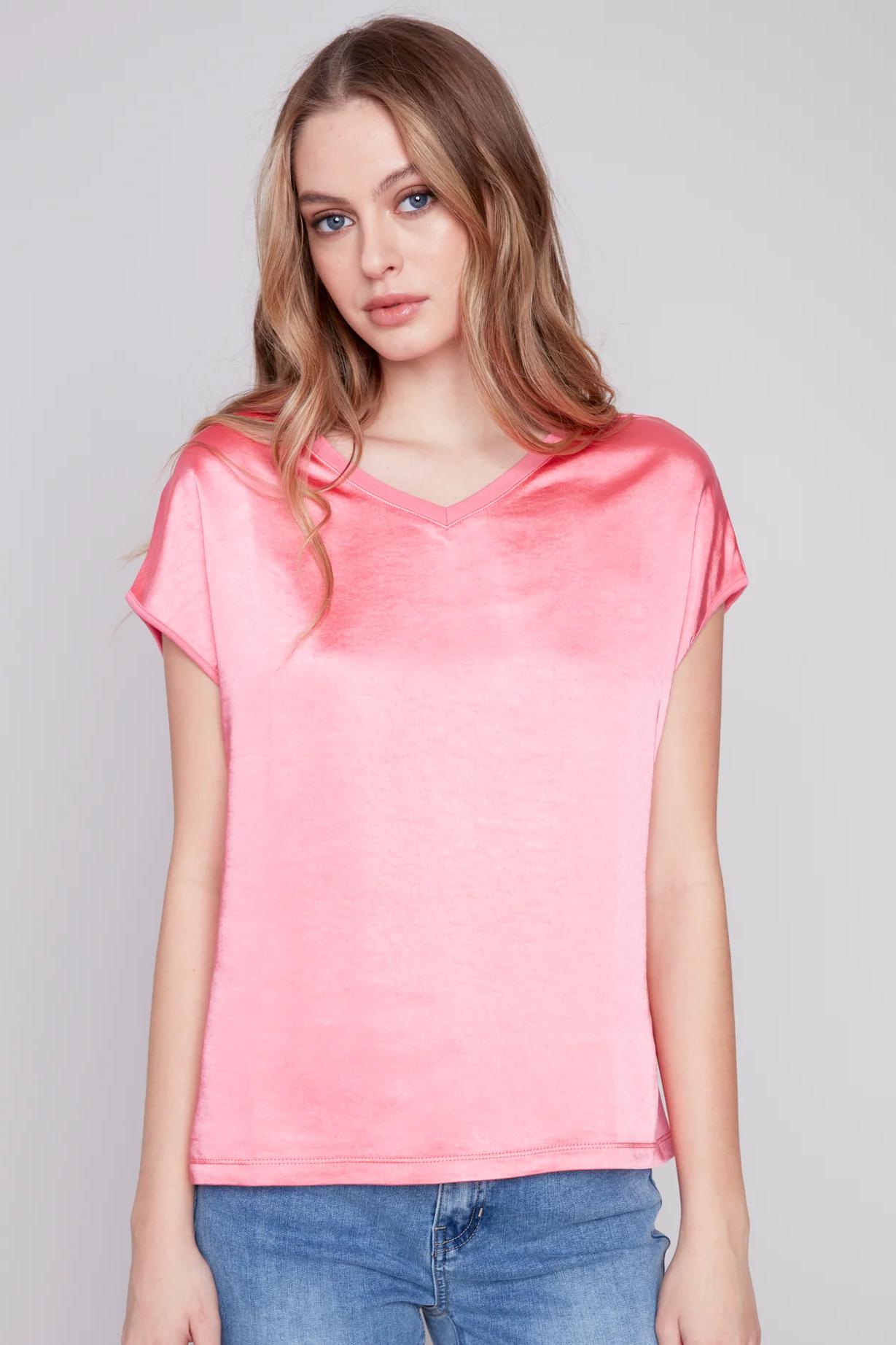 Short sleeve tin and jersey knit top Product Image