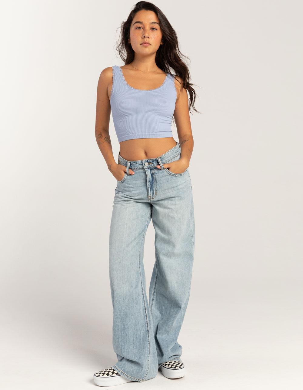 FULL TILT Seamless Lace Trim Womens Tank Top - LIGHT BLUE Product Image