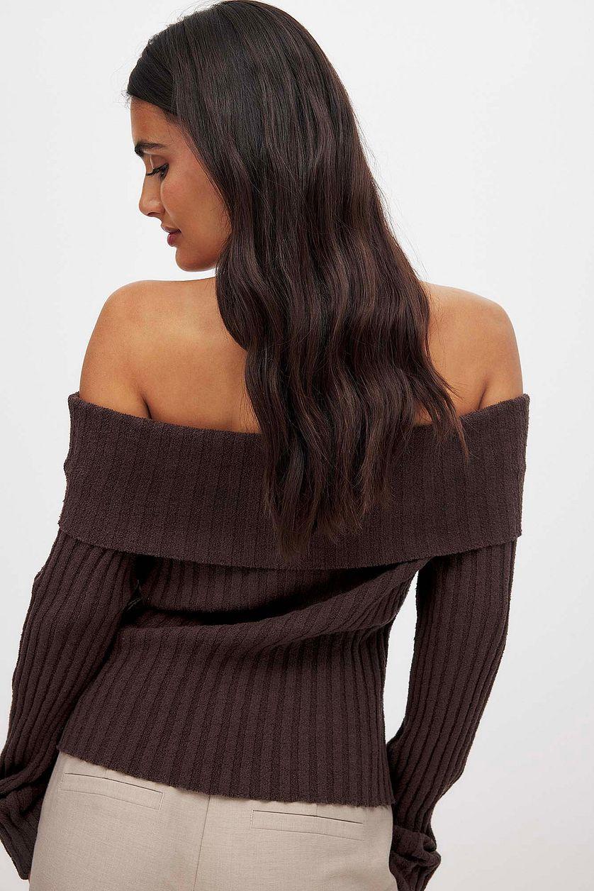 Ribbed Knitted Offshoulder Sweater Product Image