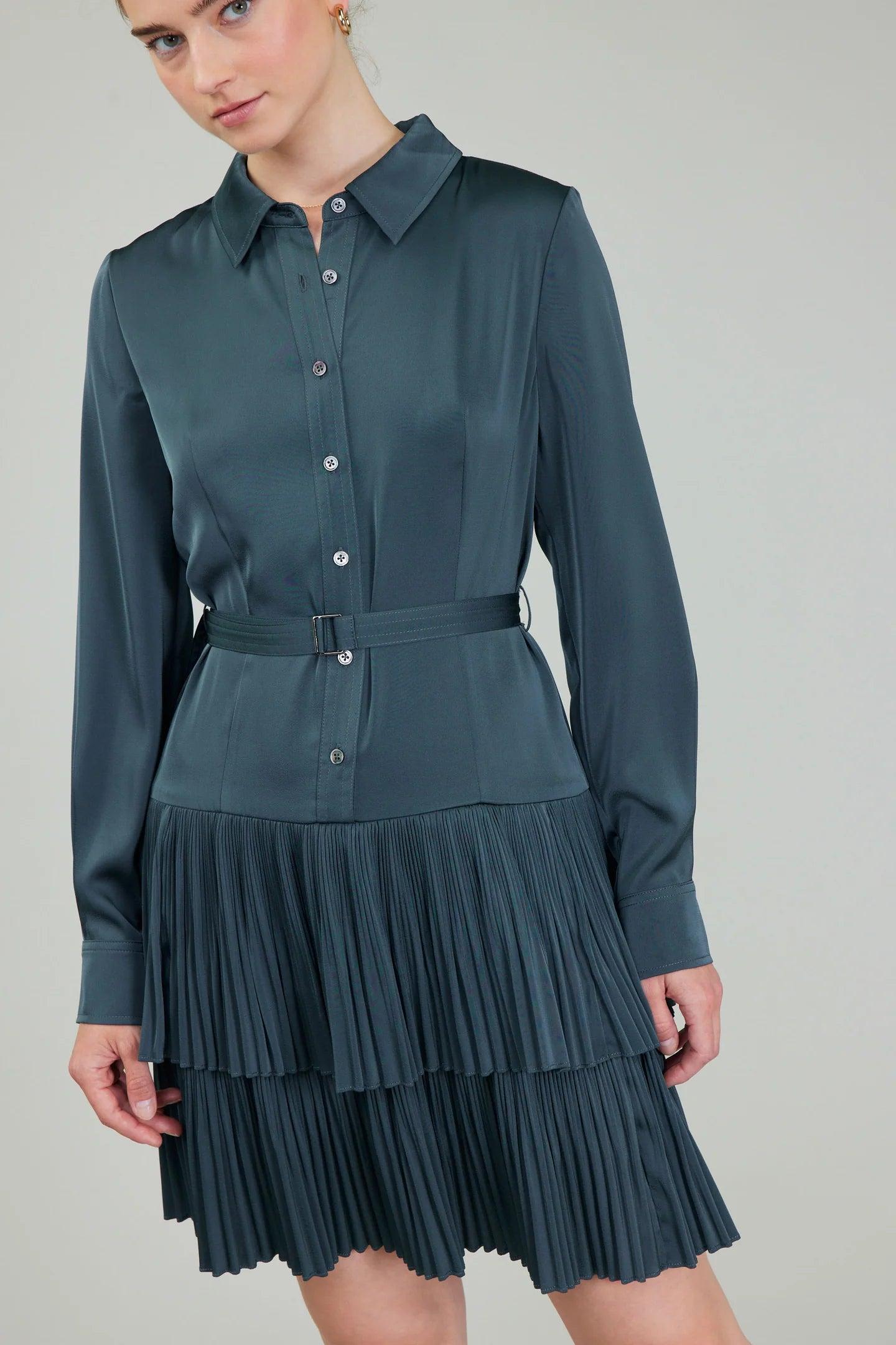 Tiered Pleated Shirt Dress Product Image
