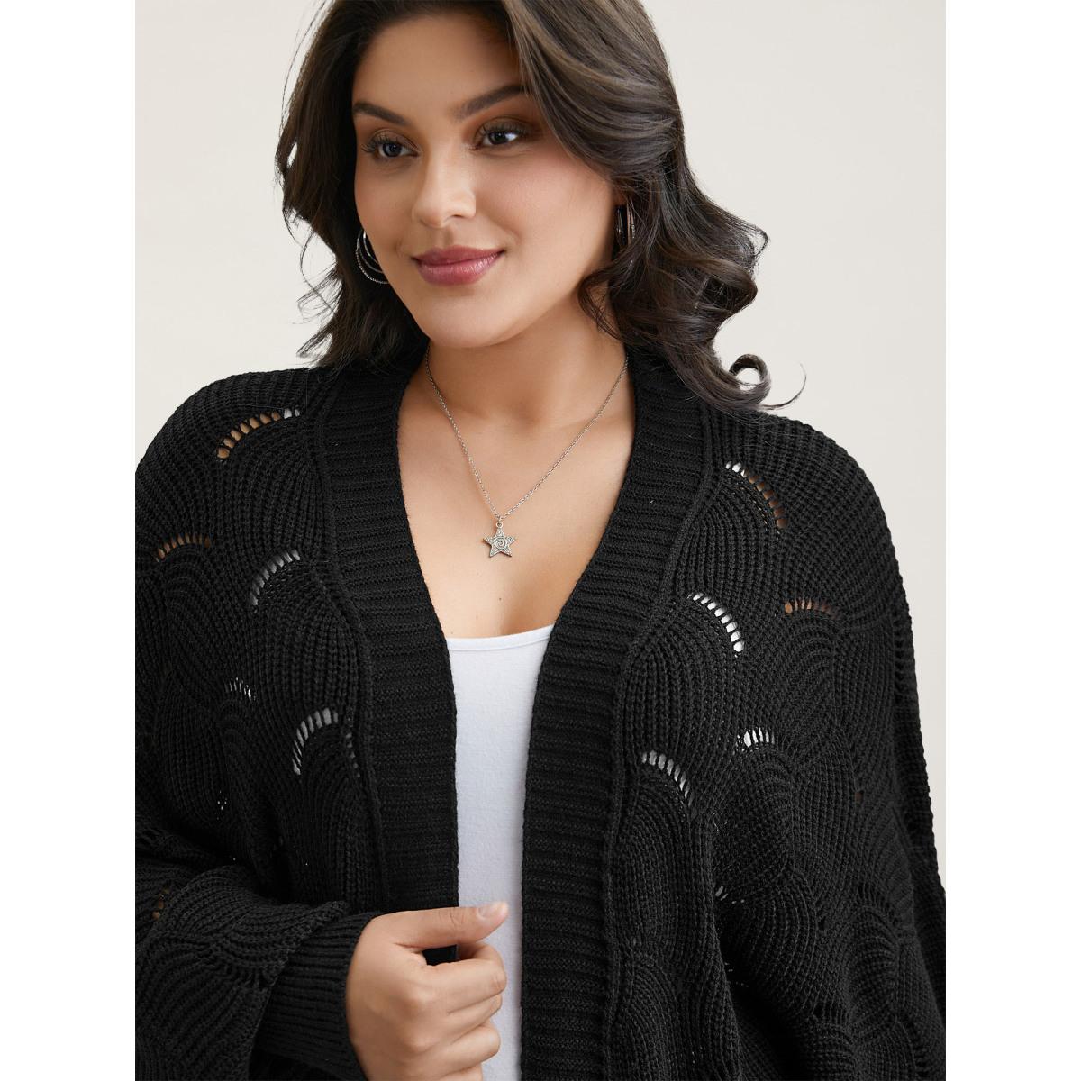 Plus Size Textured Cut-Out Open-Front Cardigan Black Women Leisure Loose Long Sleeve Casual Cardigans BloomChic 30/6X Product Image