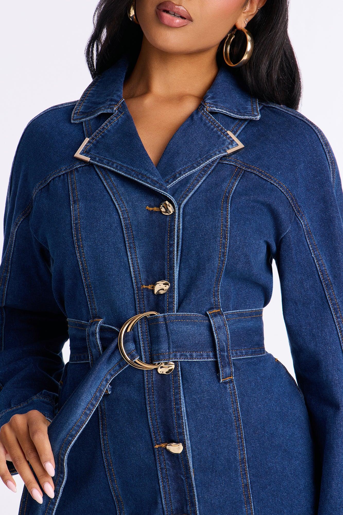 Dalia Belted Denim Mini Dress - Denim Female Product Image