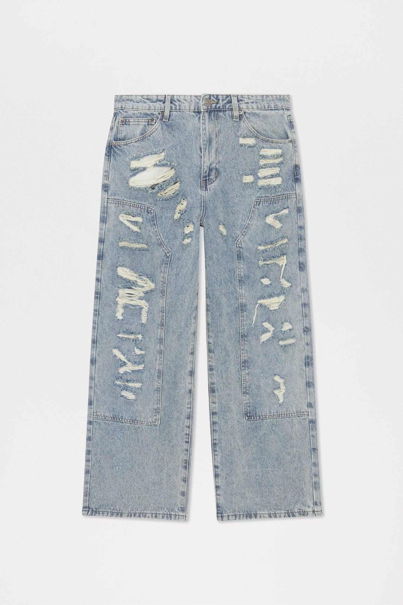 Be About It Distressed Carpenter Baggy Jeans - Light Wash Product Image