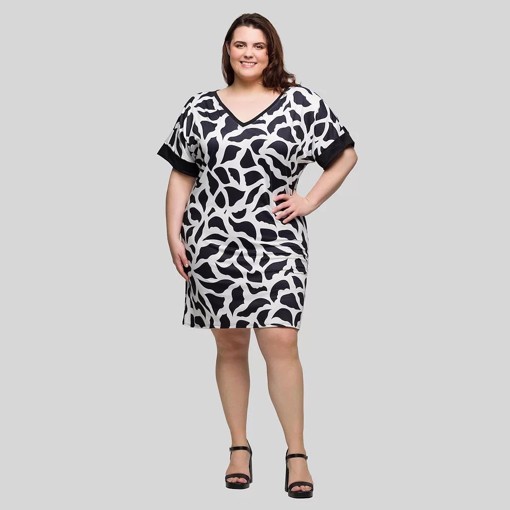 Plus Size 24Seven Comfort Apparel Short Sleeve Knee Length T-Shirt Dress, Women's, Size: 2XL, White Team Product Image
