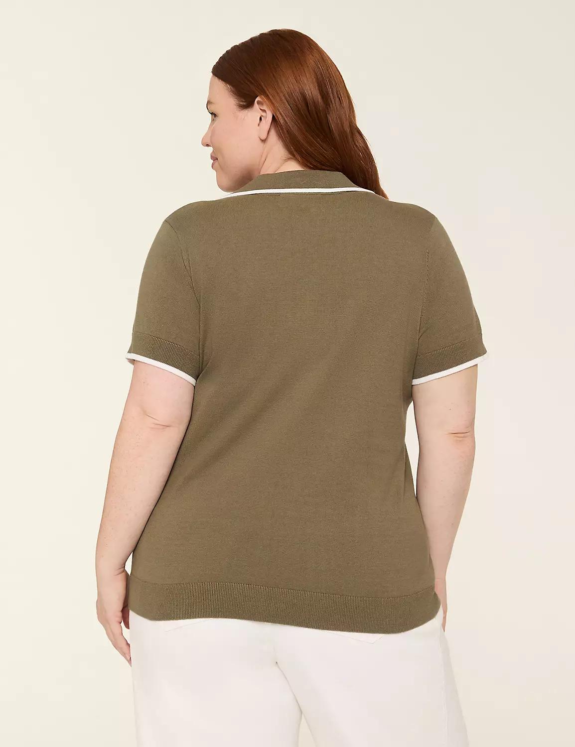 Fitted Short-Sleeve Sweater Polo Product Image