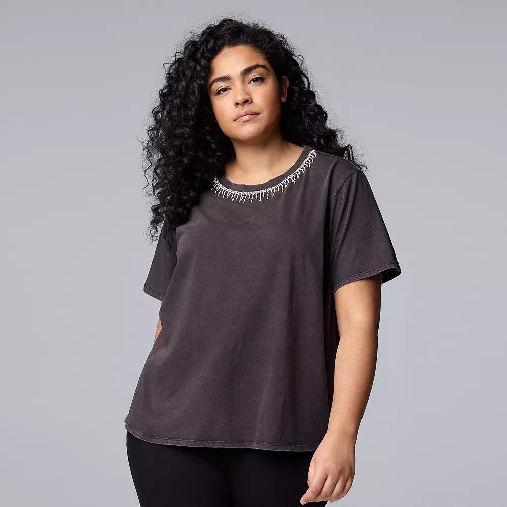 Plus Size Simply Vera Vera Wang Boyfriend Tee, Women's, Size: 1XL, Vera Black Product Image