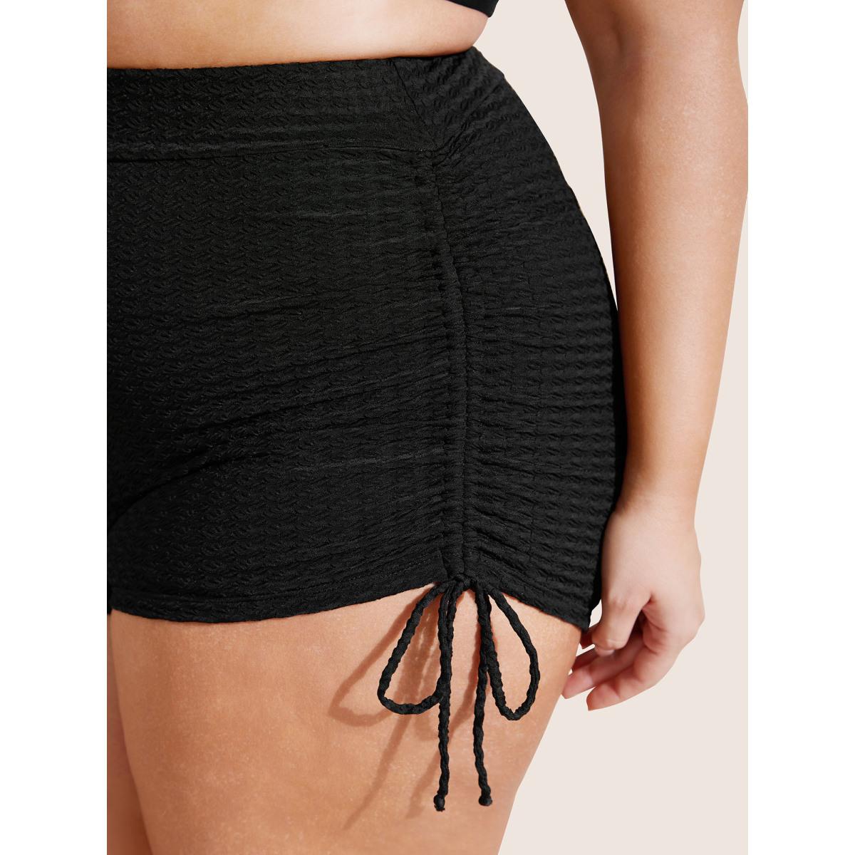 Plus Size Plain Gathered Tie Knot High Rise Swim Bottom Women's Swimwear Black Beach Tie knot High stretch Skinny High Rise Curve Swim Bottoms BloomChic 26/4X Product Image