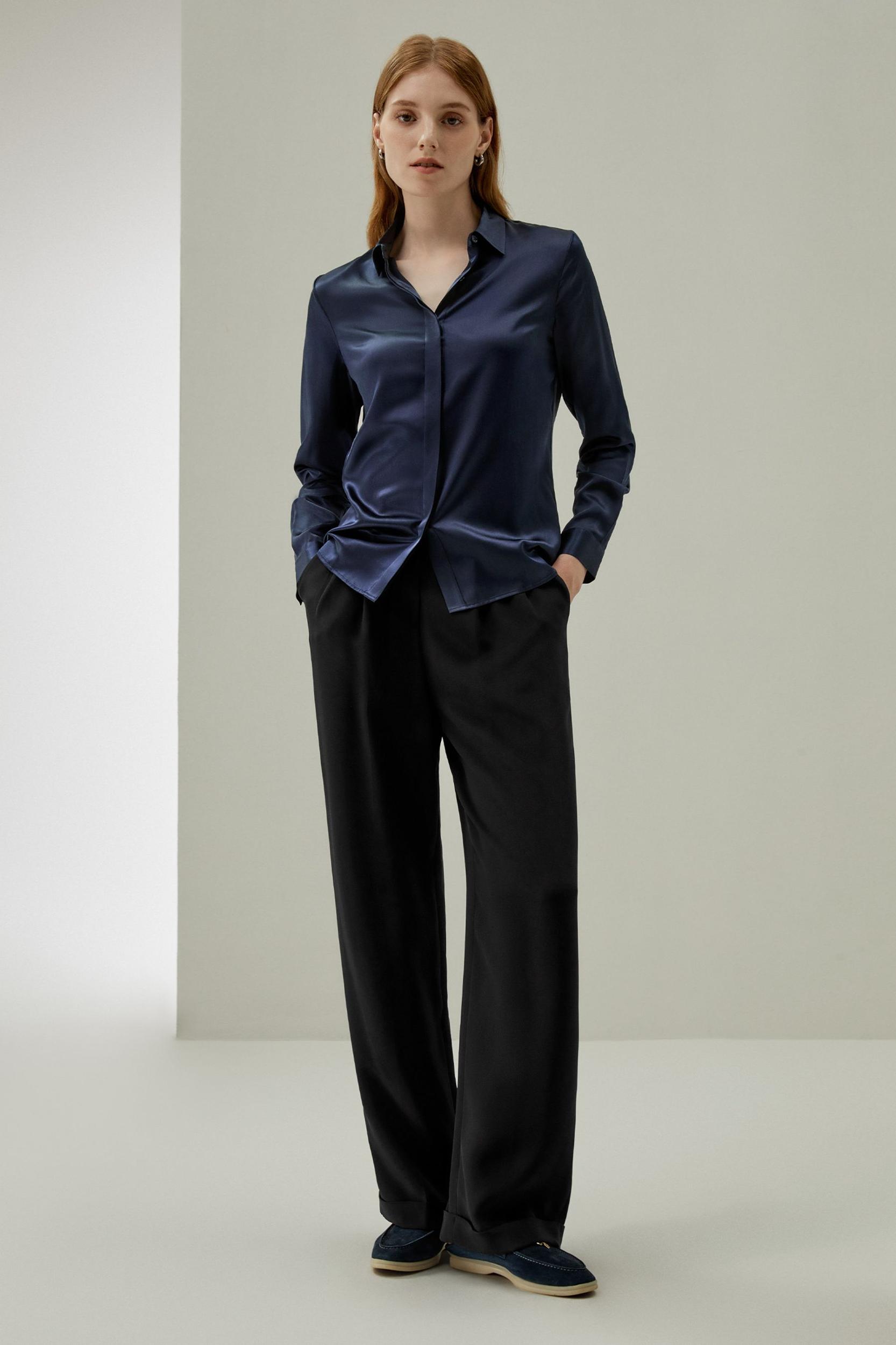 Timeless Pleated Wide-Leg Dense Silk Trousers Product Image